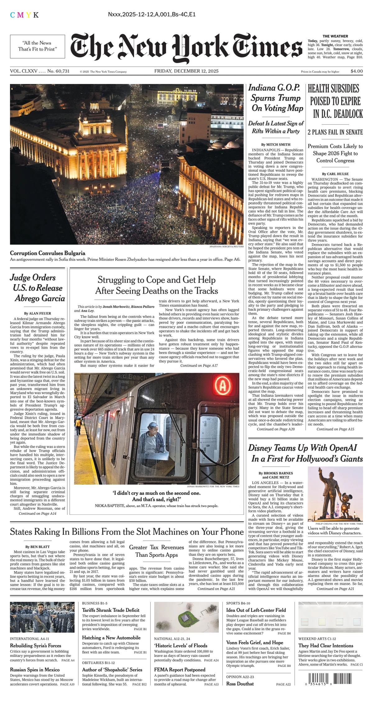 Portada de The New York Times (new York) del viernes, 12 de diciembre de 2025