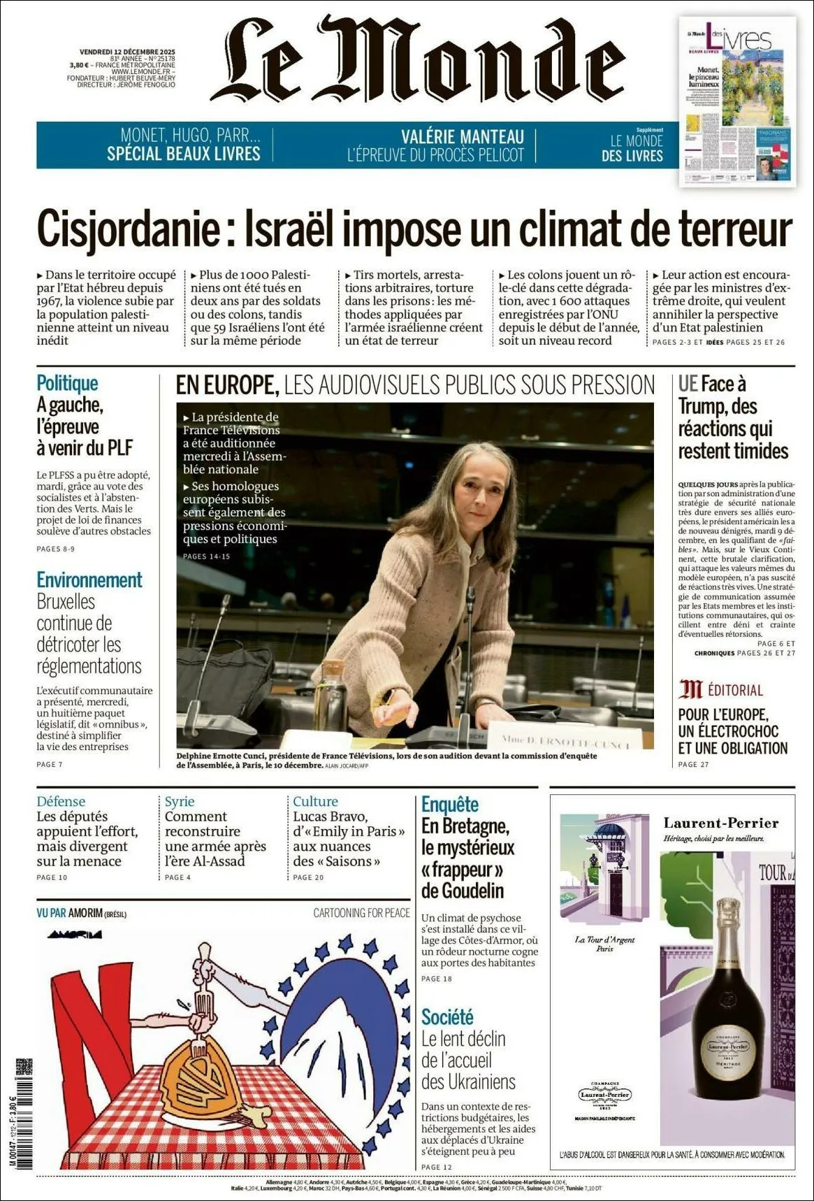 Portada de Le Monde del viernes, 12 de diciembre de 2025