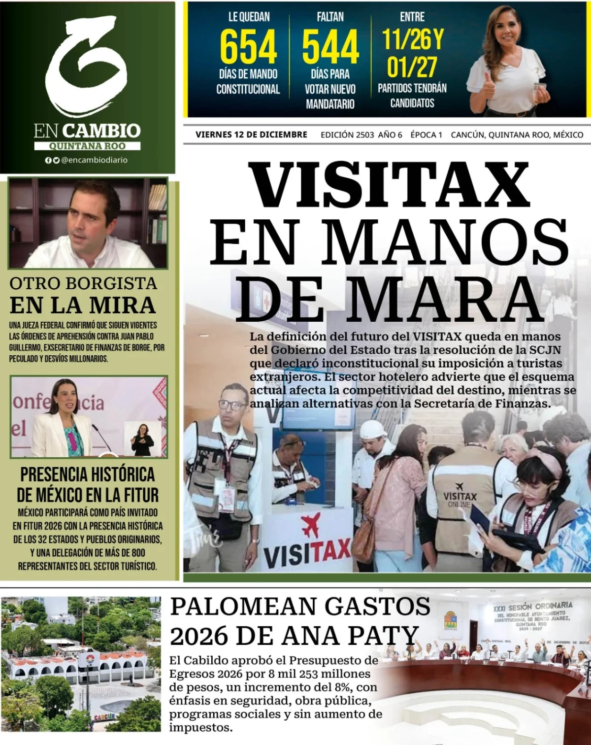 Portada de En Cambio - Quintana Roo (portada) del viernes, 12 de diciembre de 2025