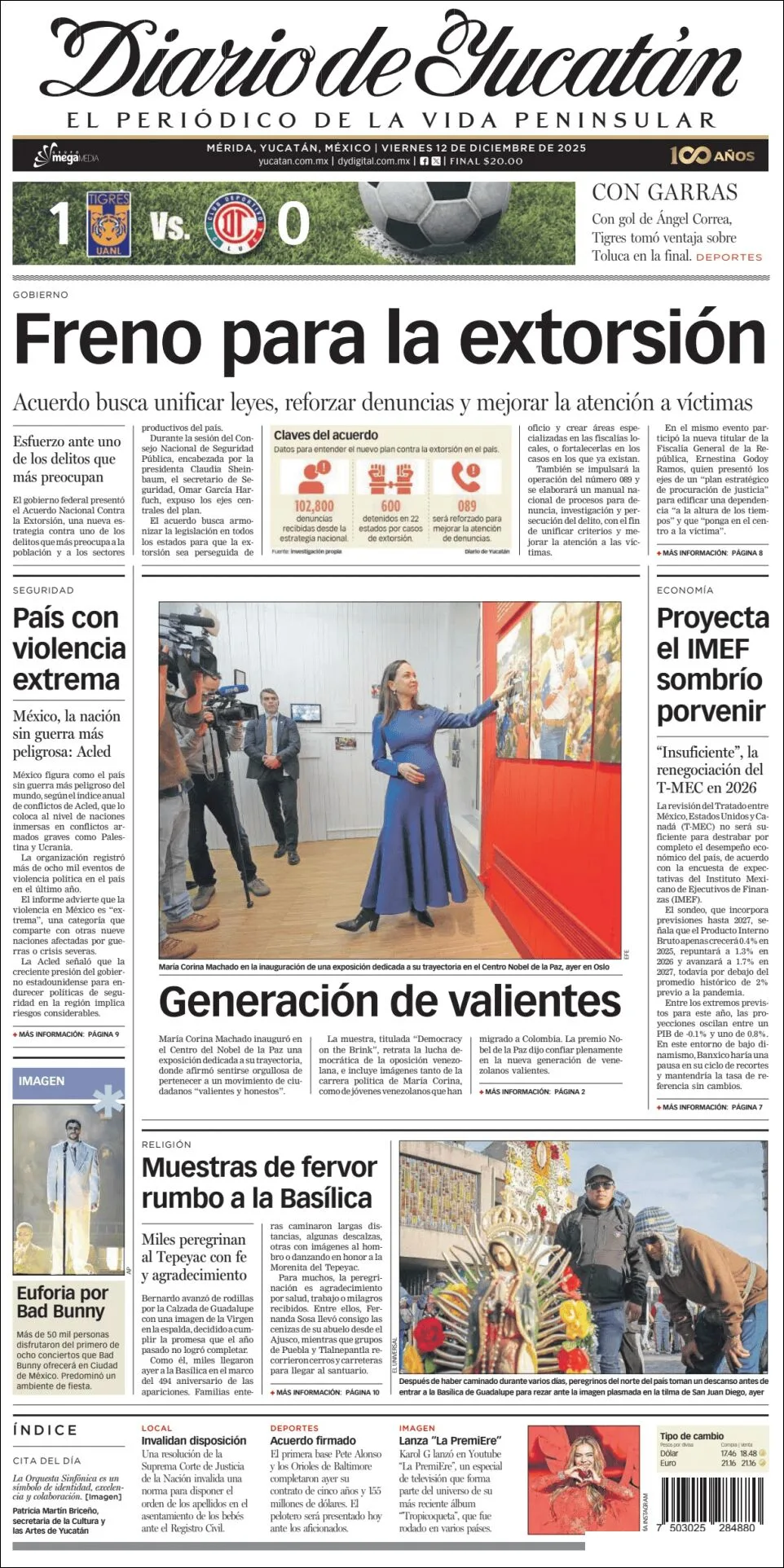 Portada de Diario de Yucatán del viernes, 12 de diciembre de 2025