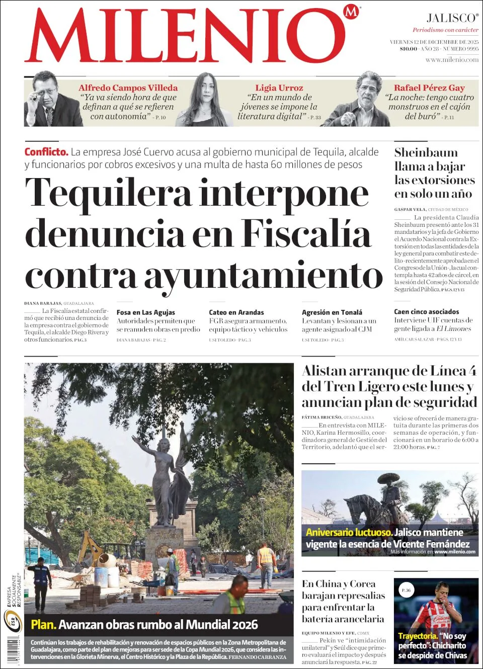Portada de Milenio Jalisco del viernes, 12 de diciembre de 2025