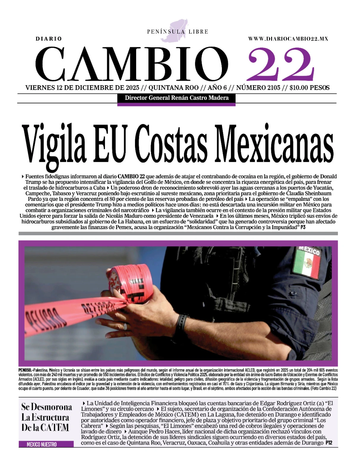 Portada de Diario Cambio 22 (portada) del viernes, 12 de diciembre de 2025