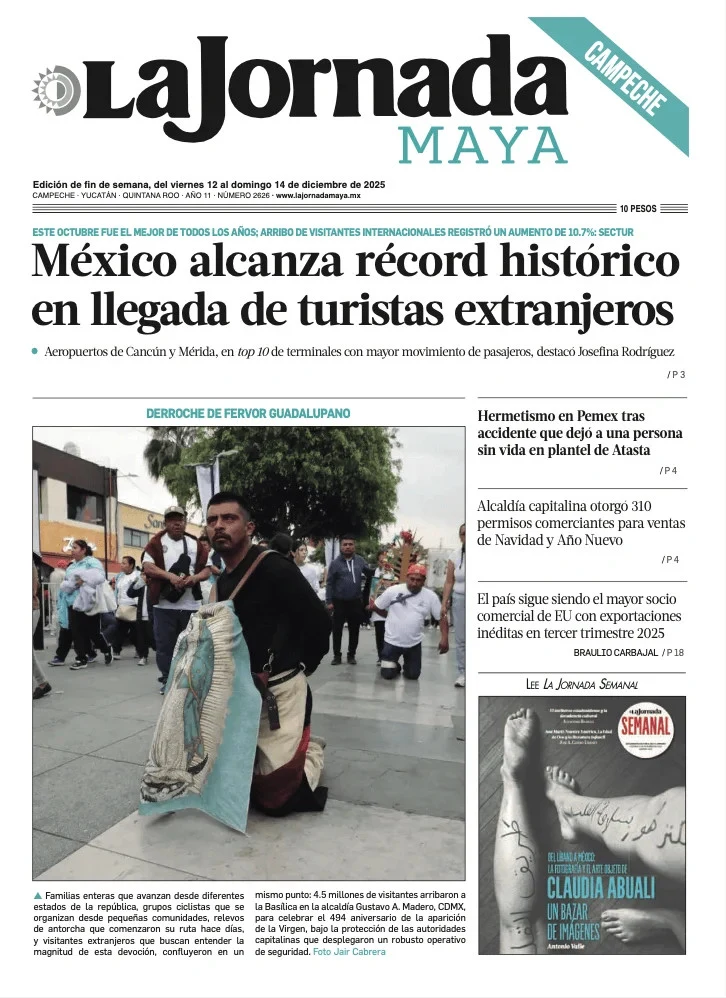 Portada de La Jornada Maya Campeche del viernes, 12 de diciembre de 2025