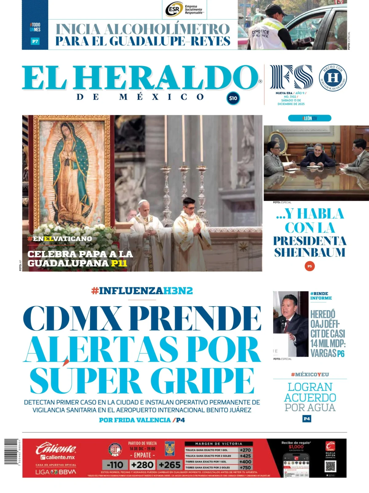 Portada de El Heraldo de Mexico del sábado, 13 de diciembre de 2025