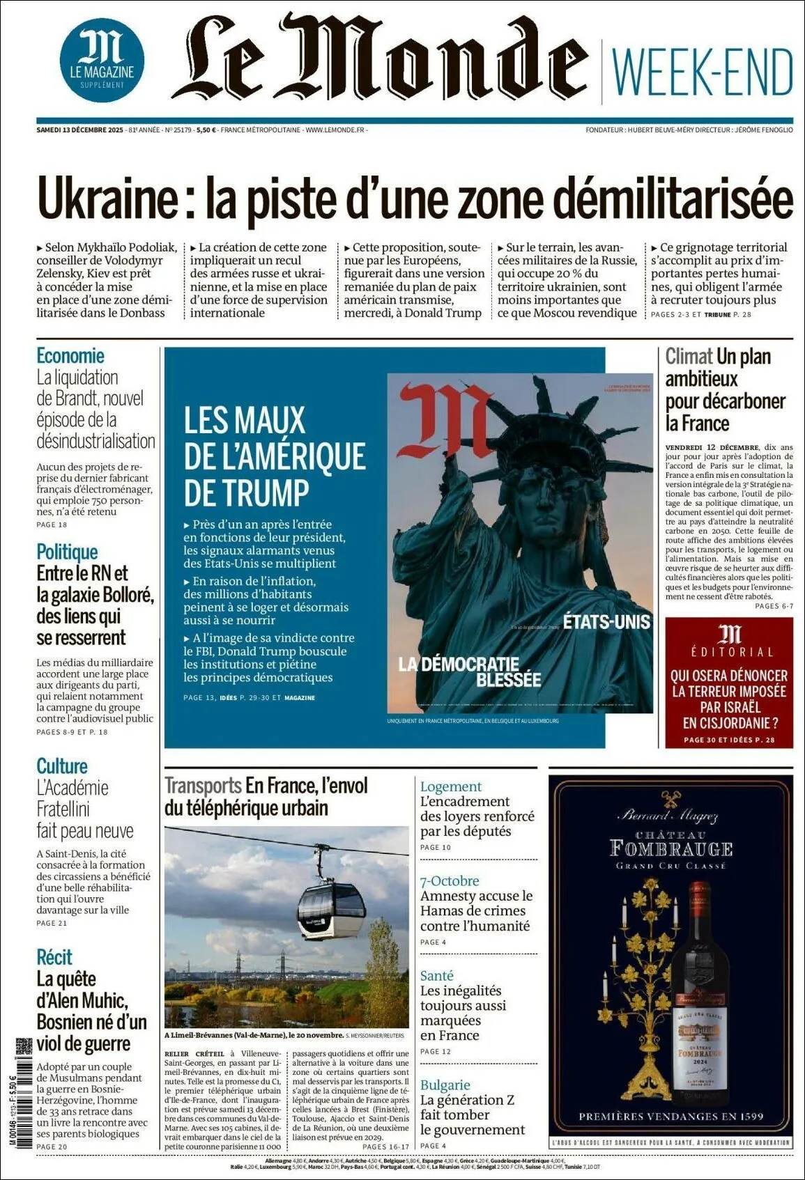 Portada de Le Monde del sábado, 13 de diciembre de 2025