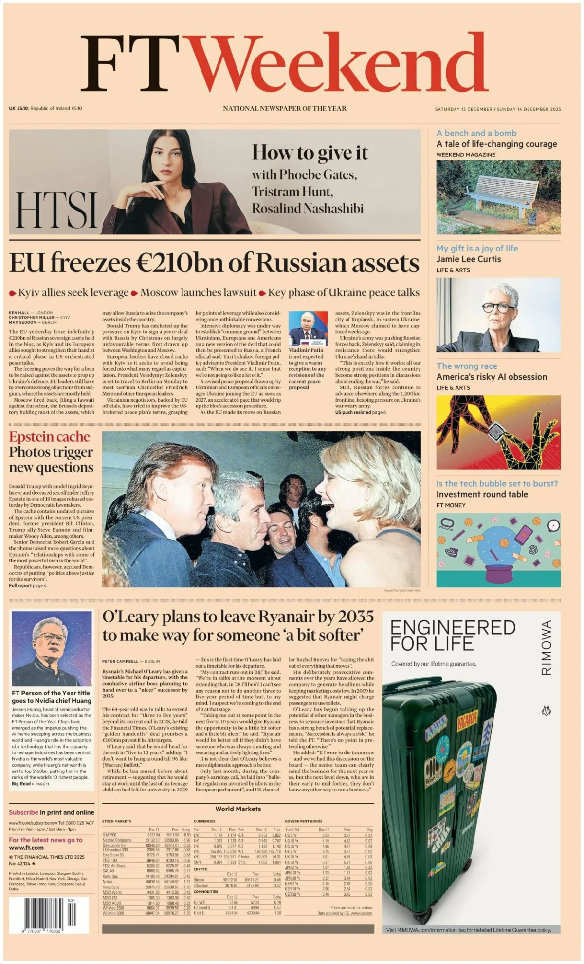 Portada de Financial Times del sábado, 13 de diciembre de 2025