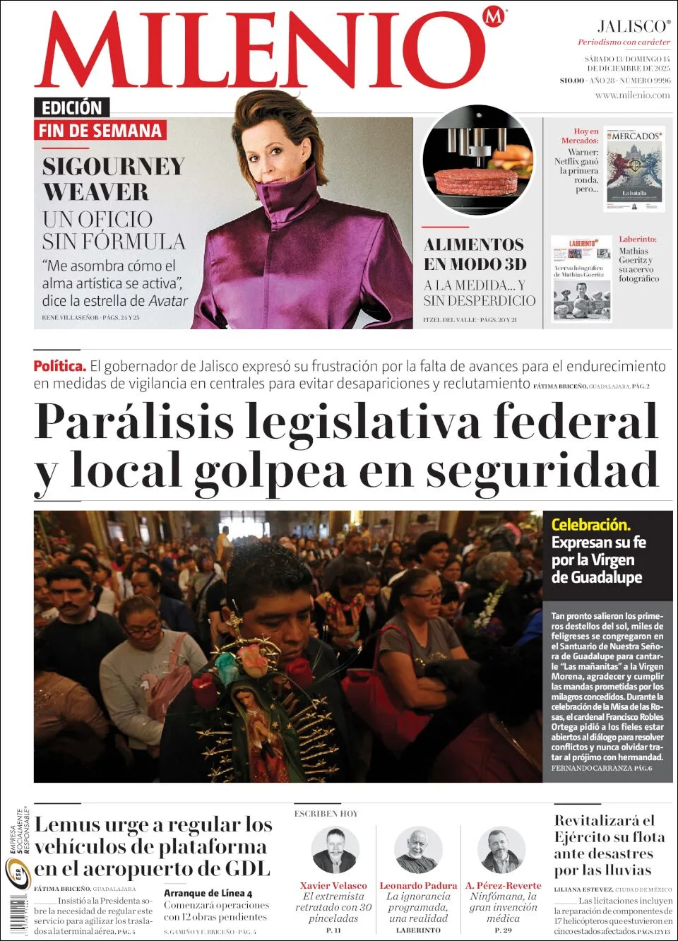Portada de Milenio Jalisco del sábado, 13 de diciembre de 2025