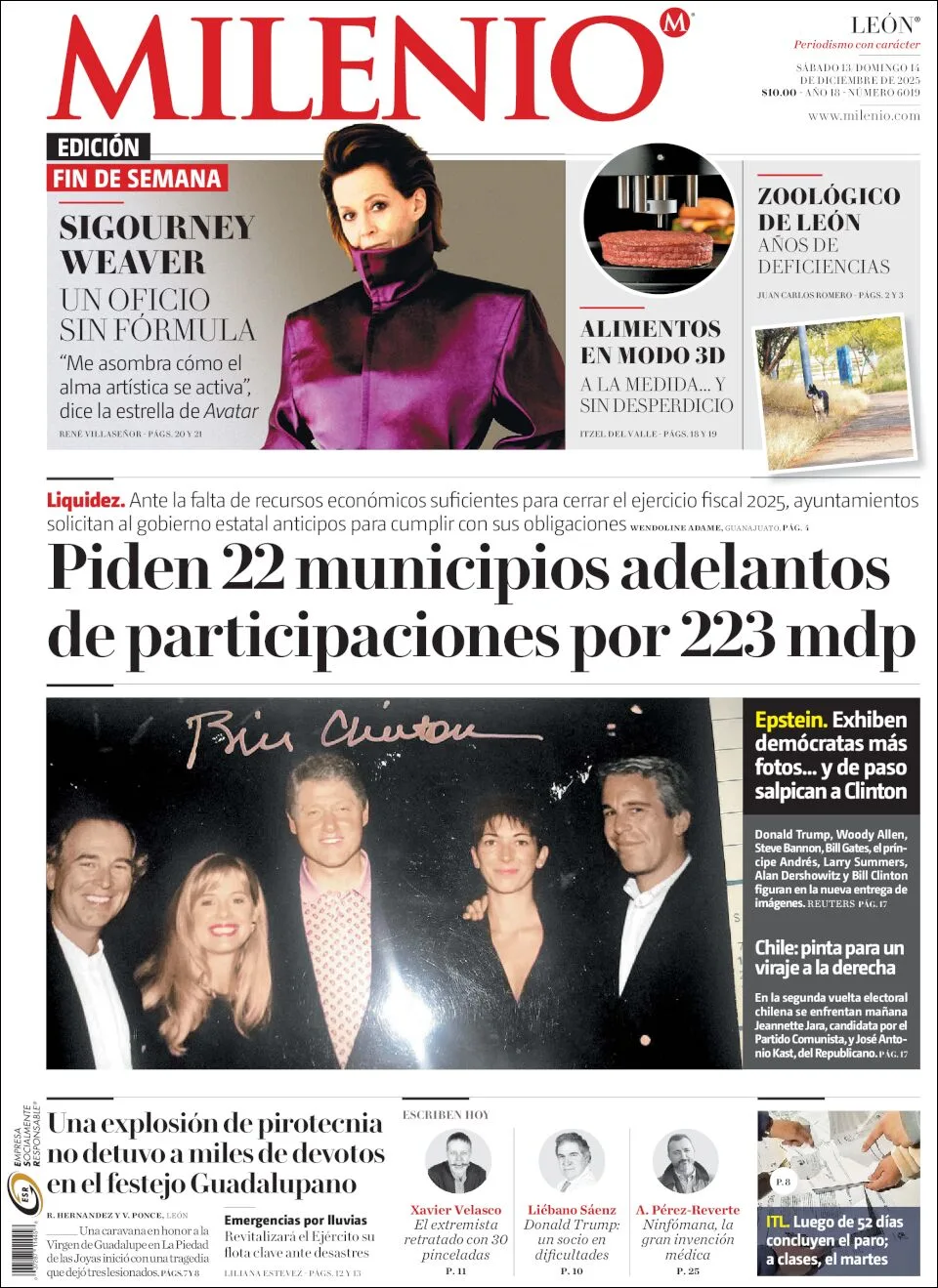 Portada de Milenio Leon del sábado, 13 de diciembre de 2025
