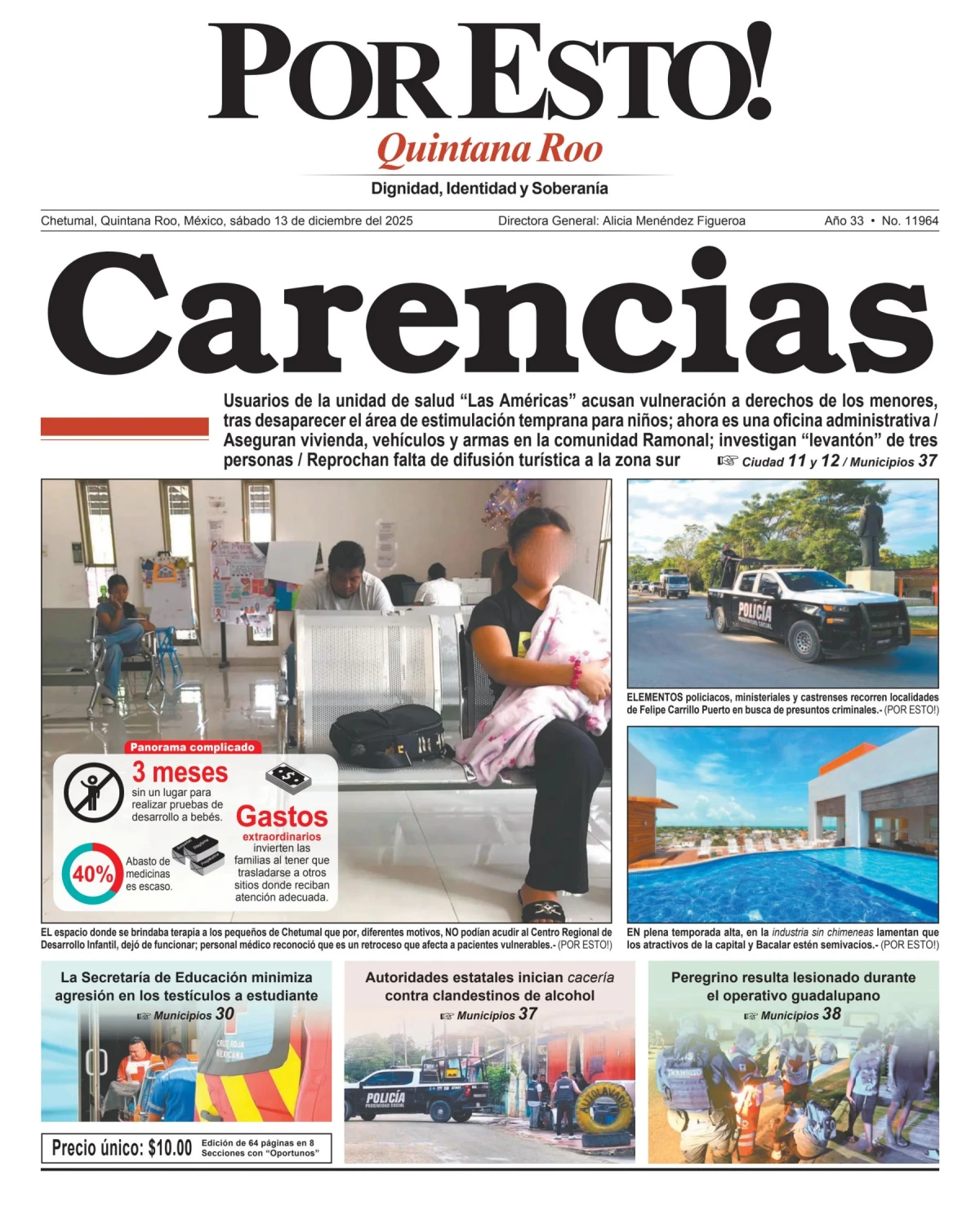 Portada de Por Esto (quintana Roo Chetumal) del sábado, 13 de diciembre de 2025