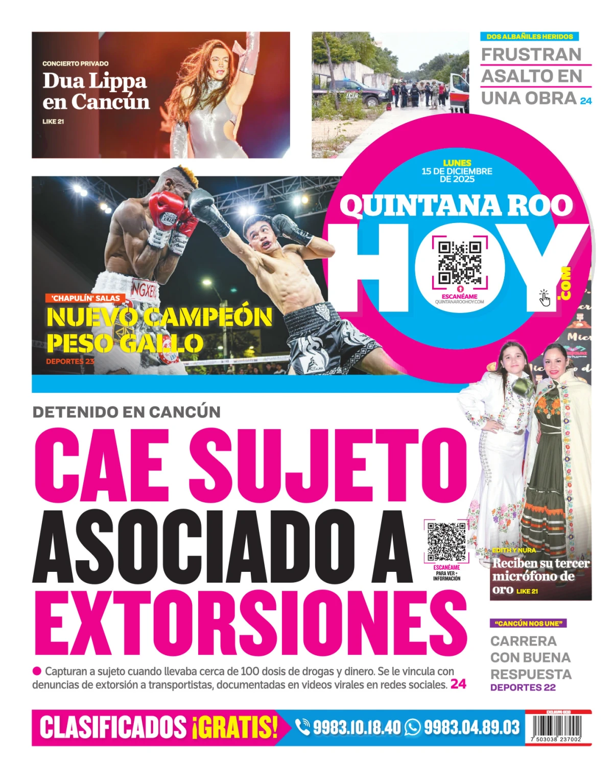 Portada de Quintana Roo Hoy (contraportada)
