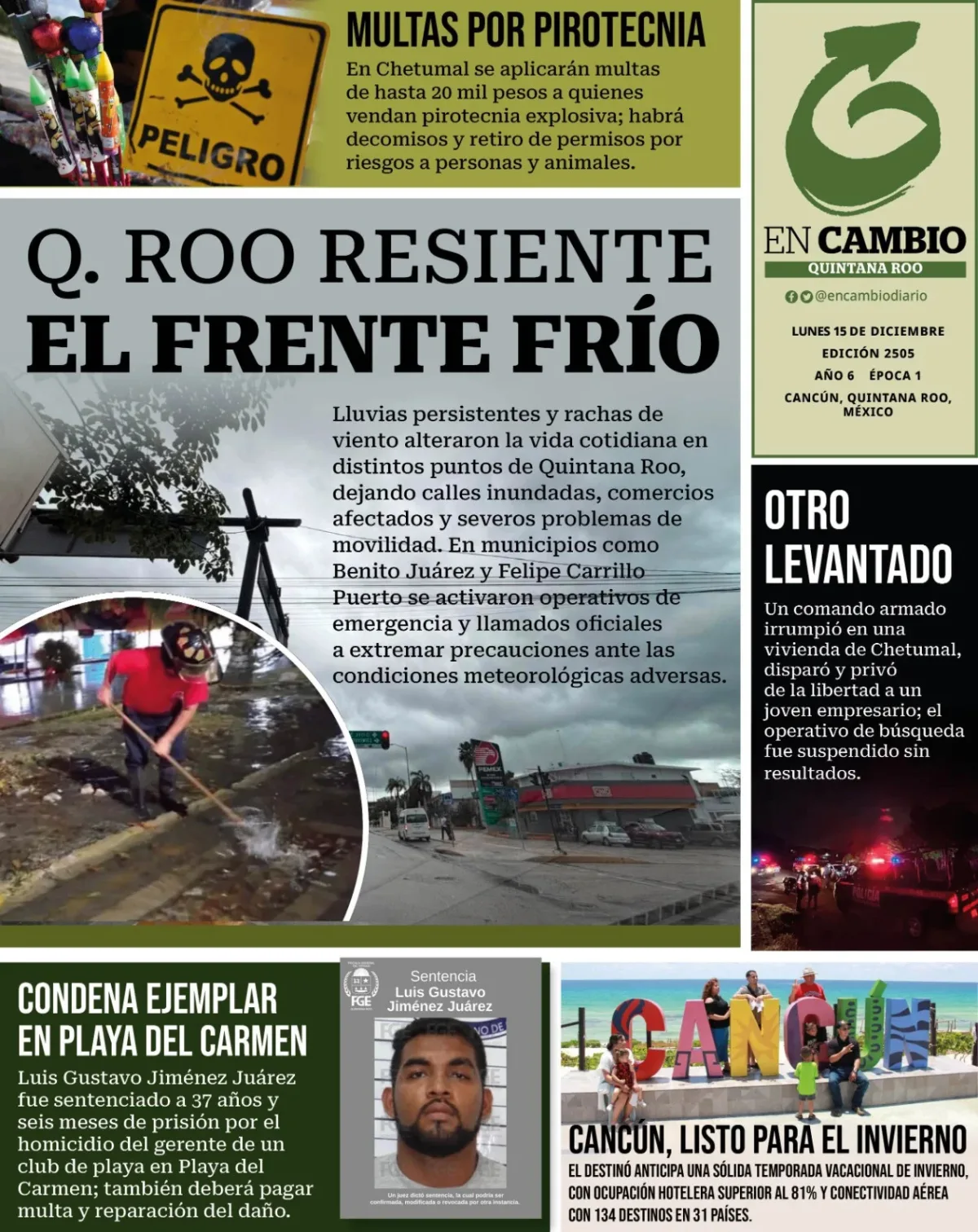 Portada de En Cambio - Quintana Roo (contraportada) del lunes, 15 de diciembre de 2025