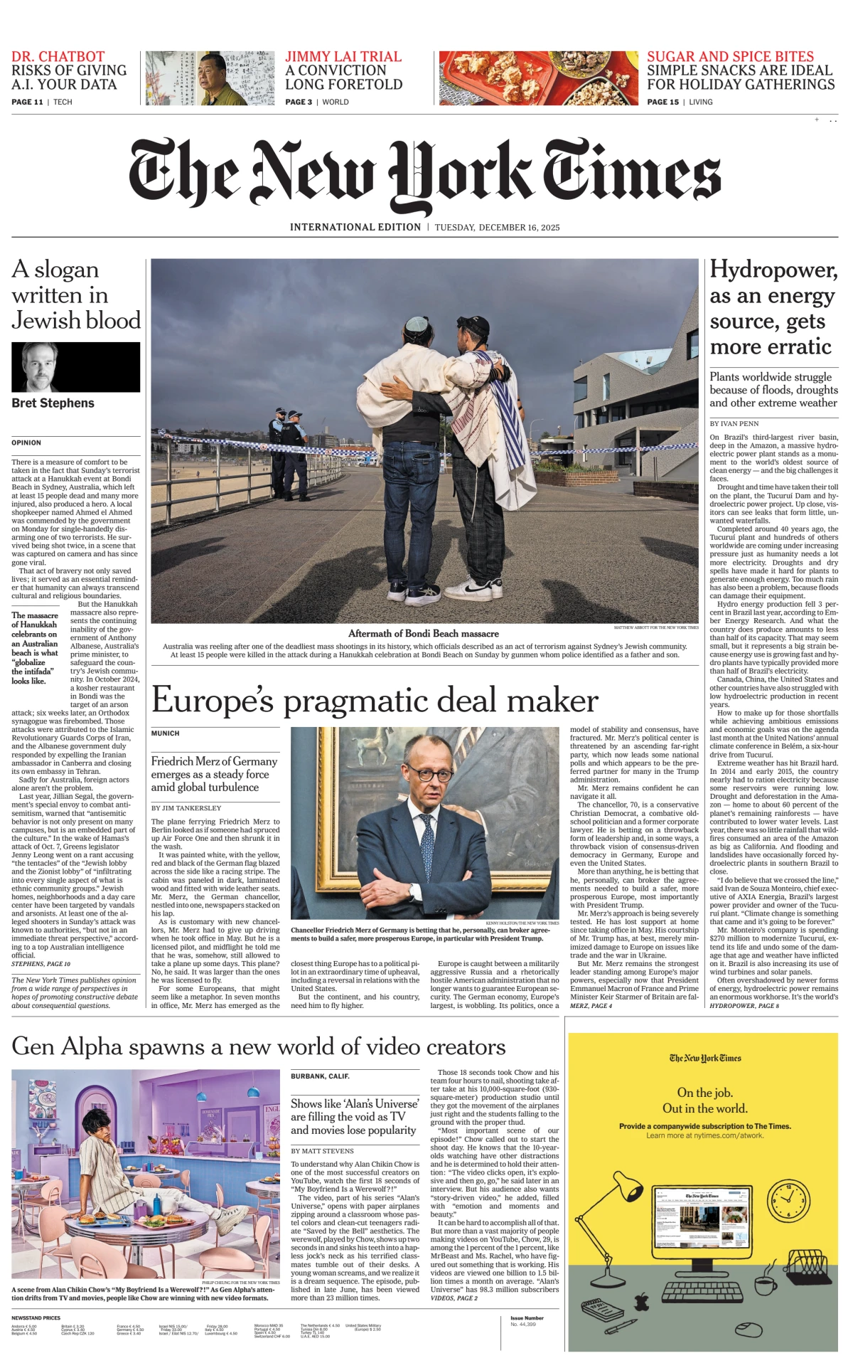 Portada de The New York Times (international) del martes, 16 de diciembre de 2025