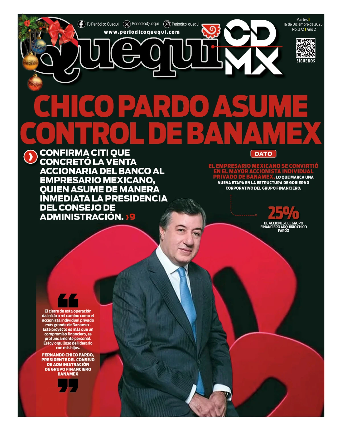 Portada de Quequi CDMX del martes, 16 de diciembre de 2025