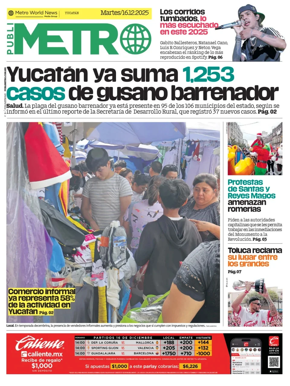 Portada de Publimetro Merida del martes, 16 de diciembre de 2025