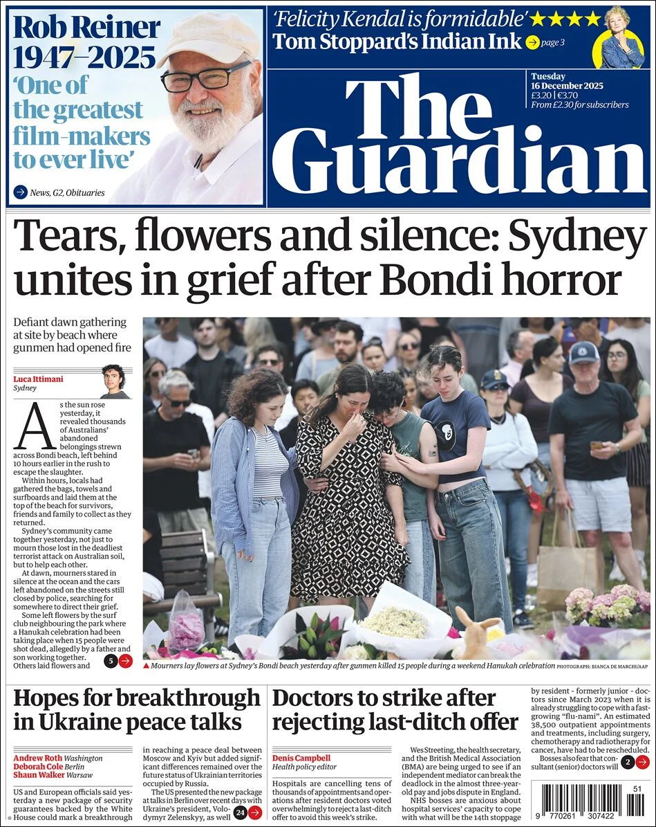 Portada de The Guardian (reino Unido) del martes, 16 de diciembre de 2025