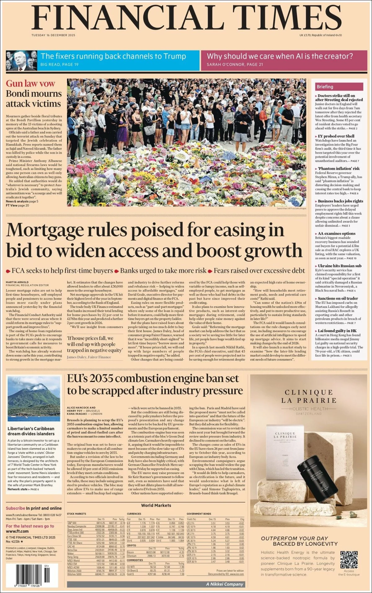 Portada de Financial Times del martes, 16 de diciembre de 2025