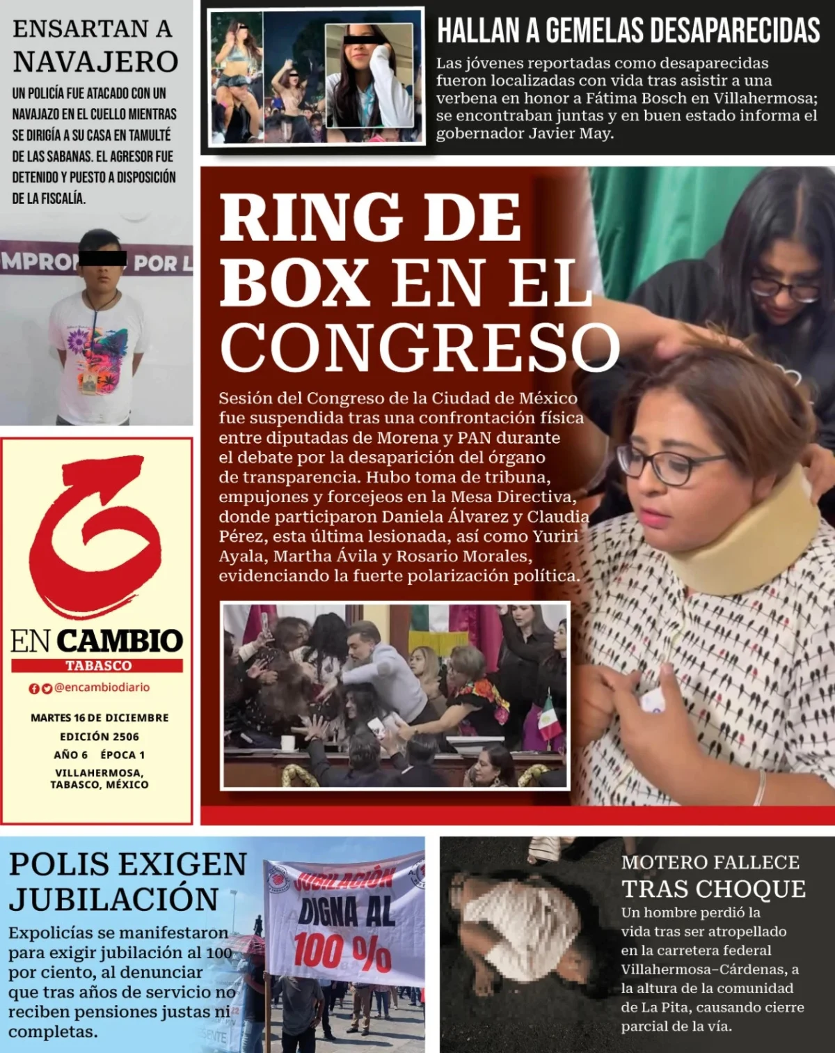 Portada de En Cambio - Tabasco (contraportada) del martes, 16 de diciembre de 2025
