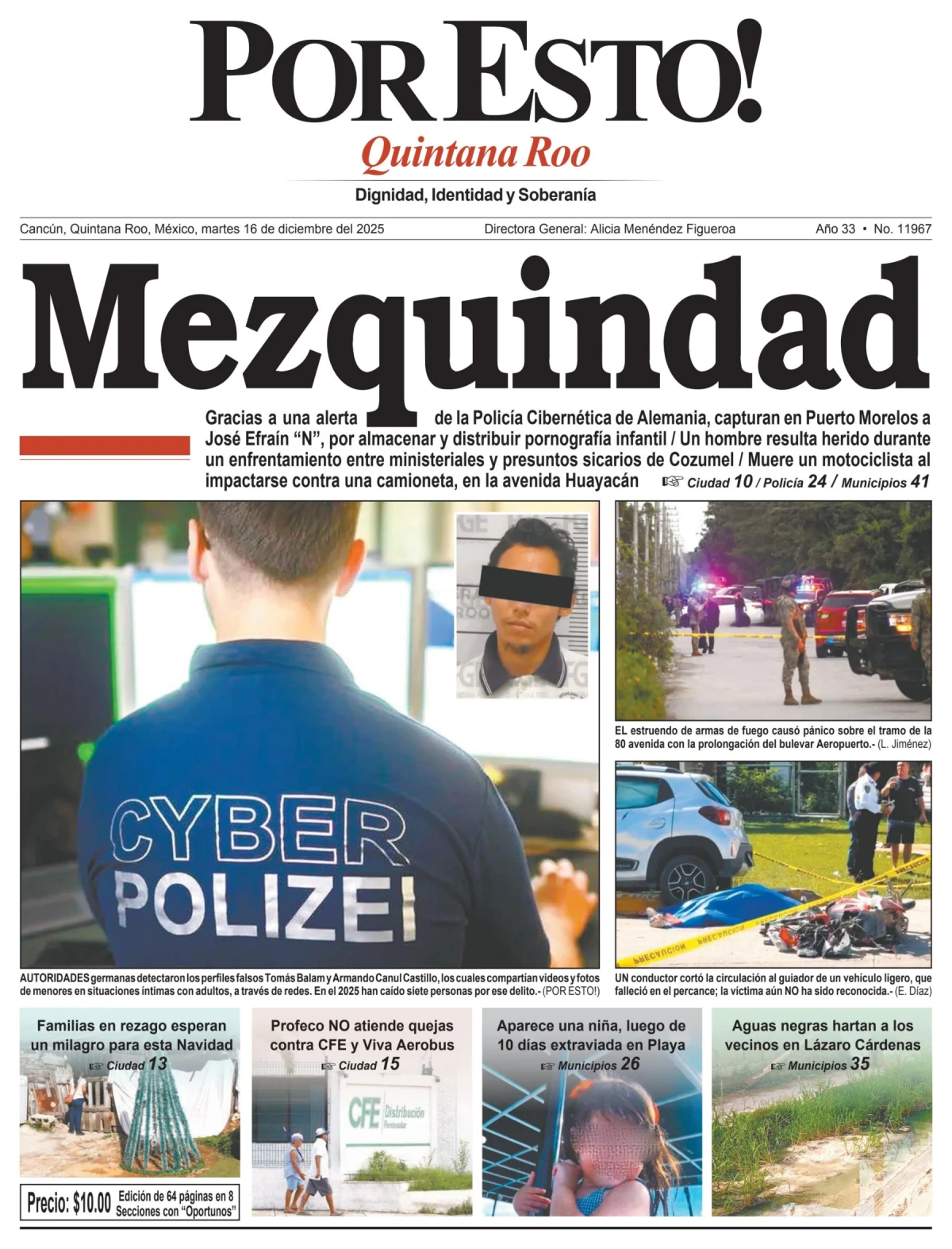 Portada de Por Esto (quintana Roo Cancun) del martes, 16 de diciembre de 2025