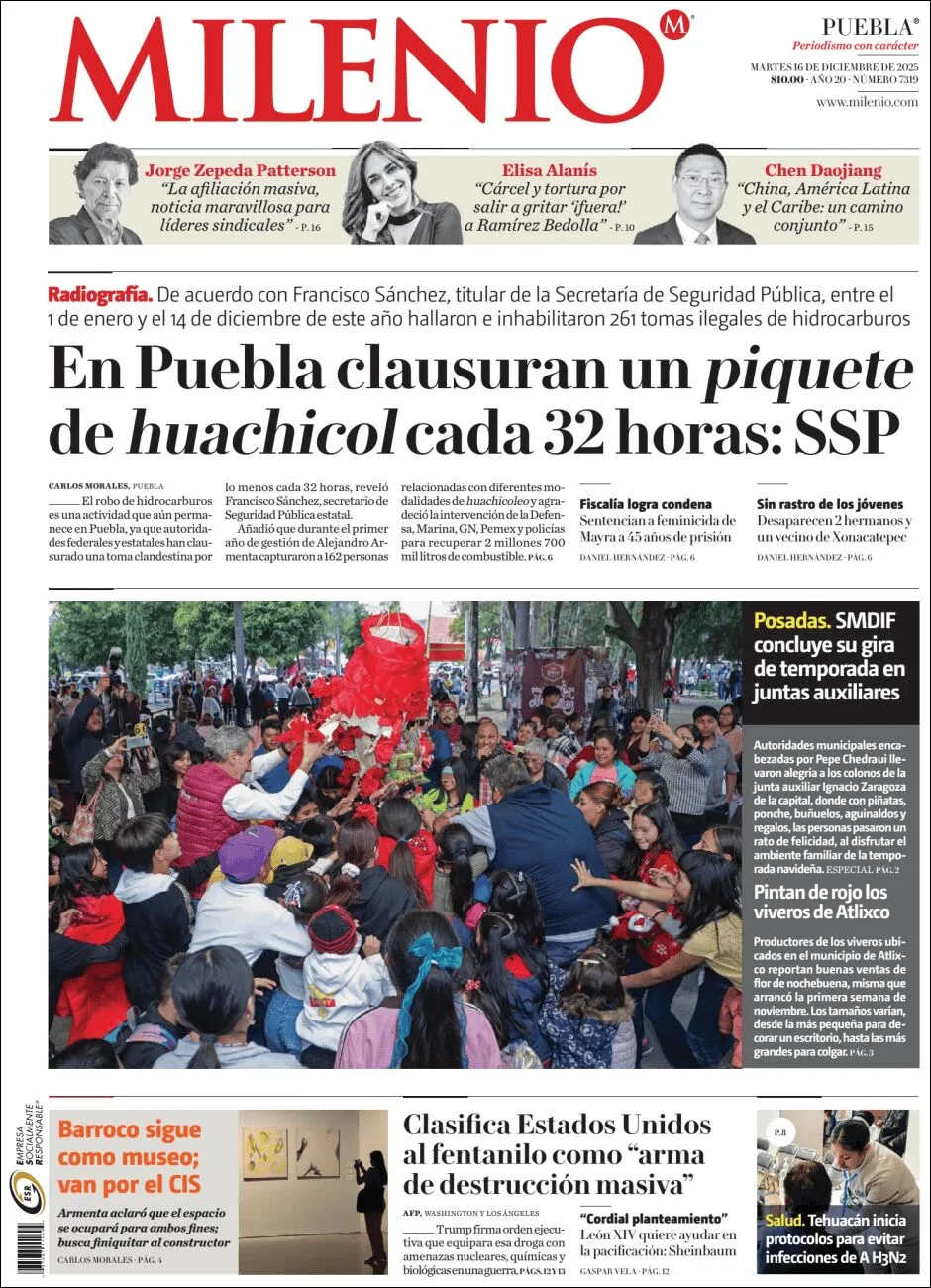 Portada de Milenio Puebla del martes, 16 de diciembre de 2025