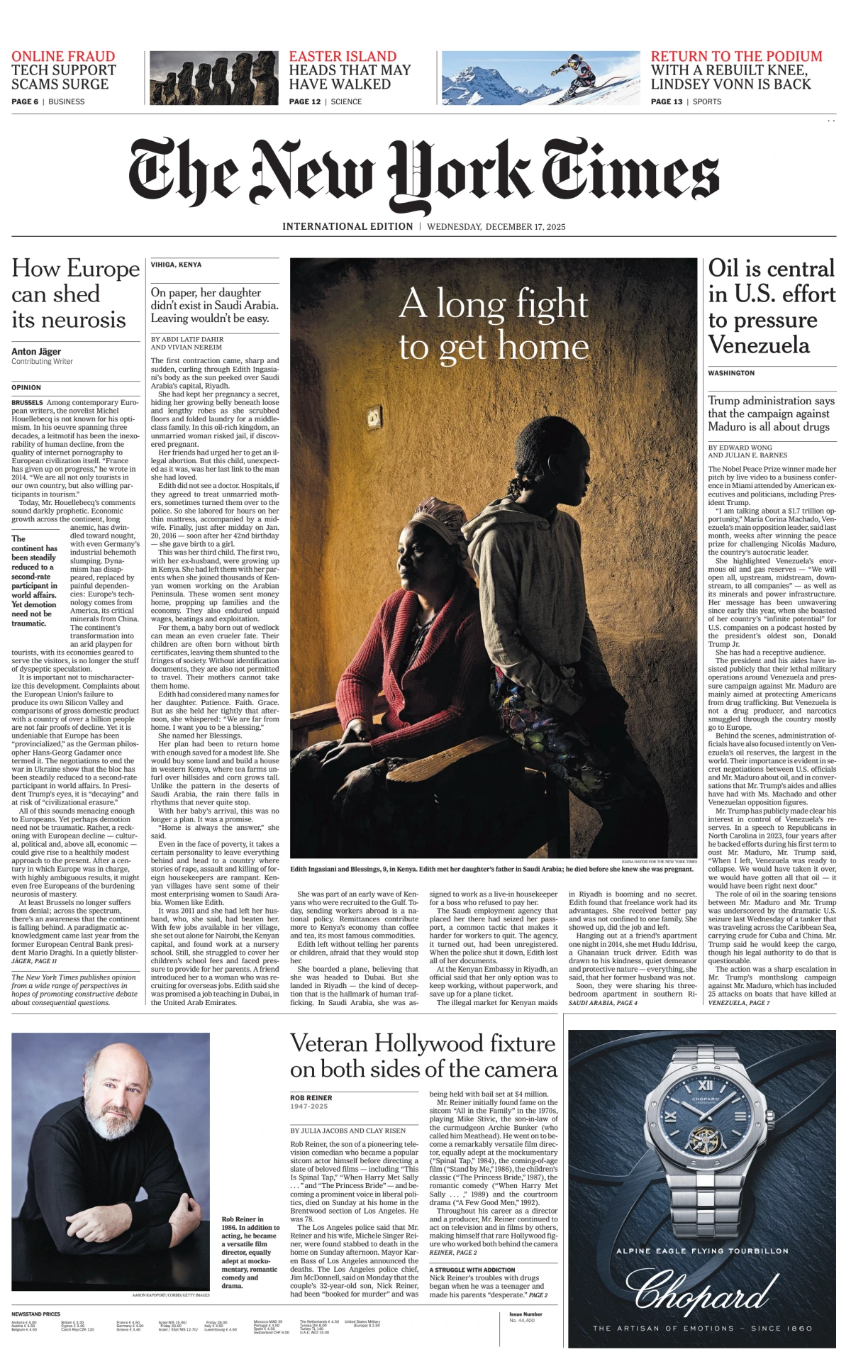 Portada de The New York Times (international) del miércoles, 17 de diciembre de 2025