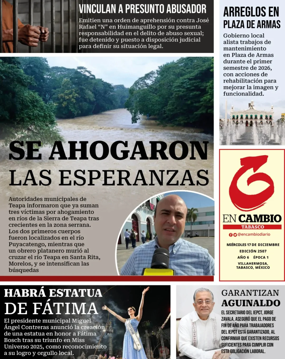 Portada de En Cambio - Tabasco (contraportada) del miércoles, 17 de diciembre de 2025