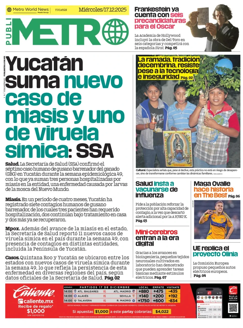 Portada de Publimetro Merida del miércoles, 17 de diciembre de 2025