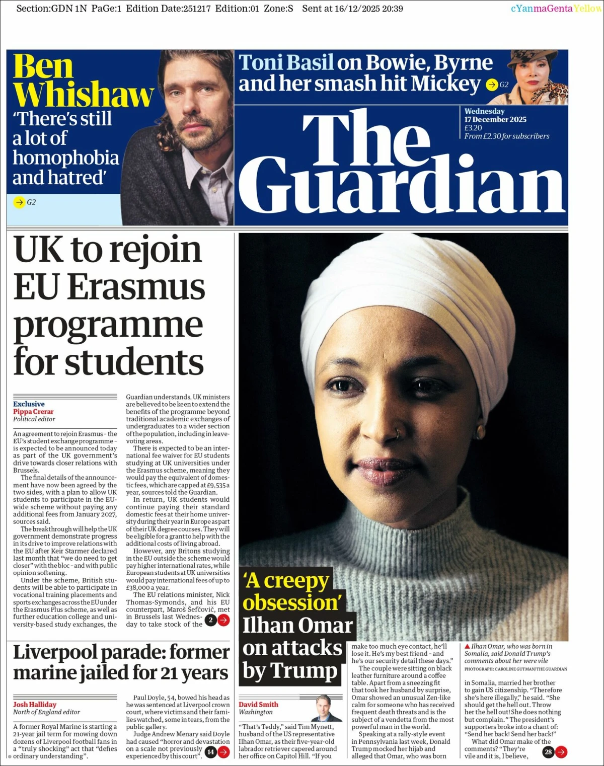 Portada de The Guardian (reino Unido)