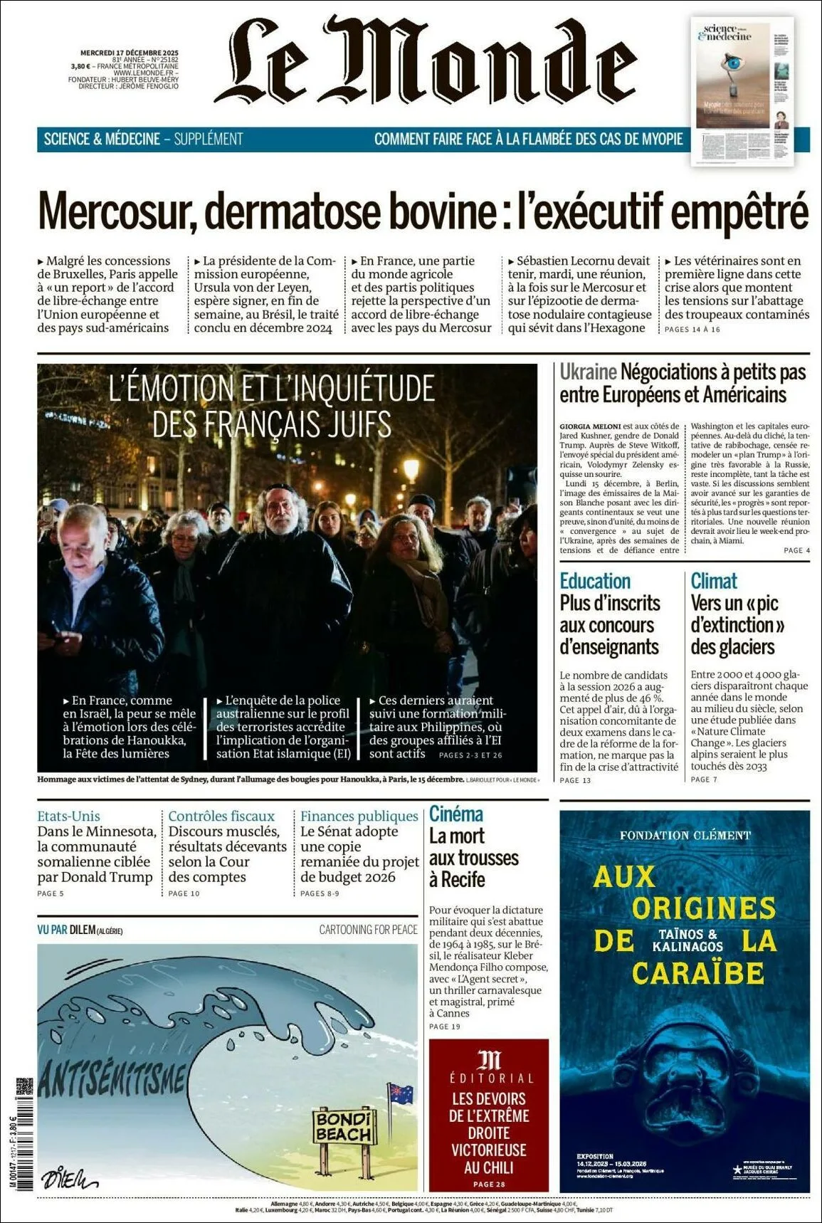 Portada de Le Monde del miércoles, 17 de diciembre de 2025