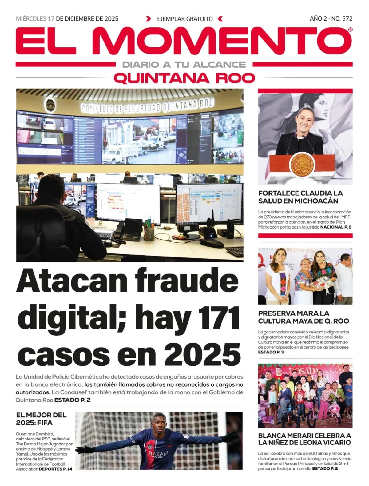 Portada de El Momento Quintana Roo del miércoles, 17 de diciembre de 2025