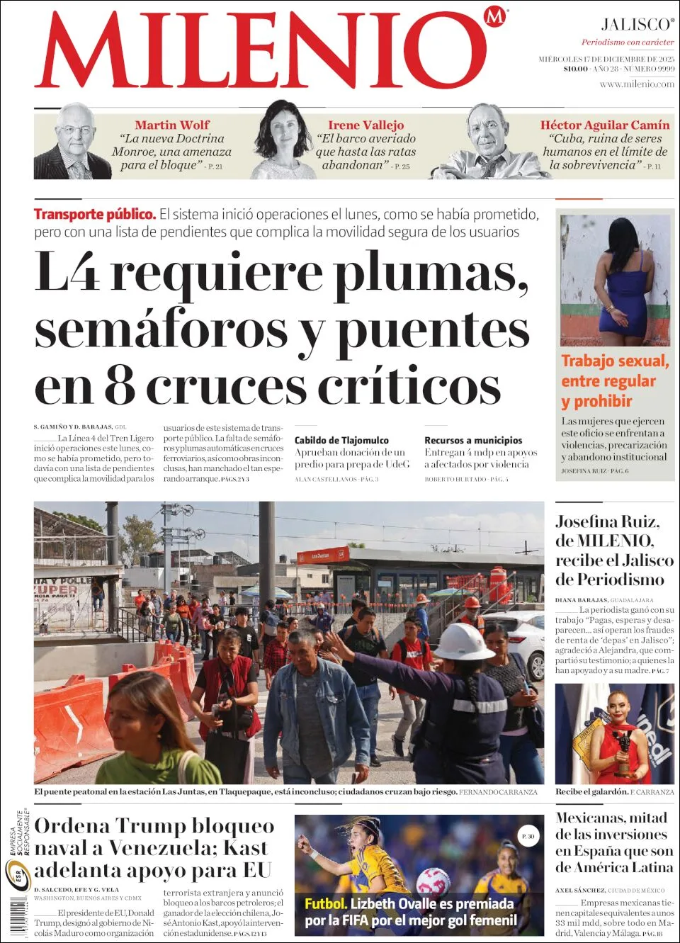 Portada de Milenio Jalisco del miércoles, 17 de diciembre de 2025