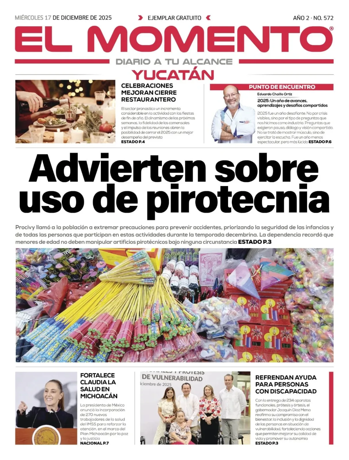 Portada de El Momento Yucatan del miércoles, 17 de diciembre de 2025