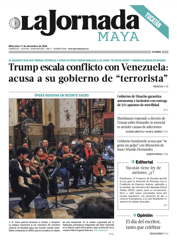 Portada de La Jornada Maya Yucatán del miércoles, 17 de diciembre de 2025