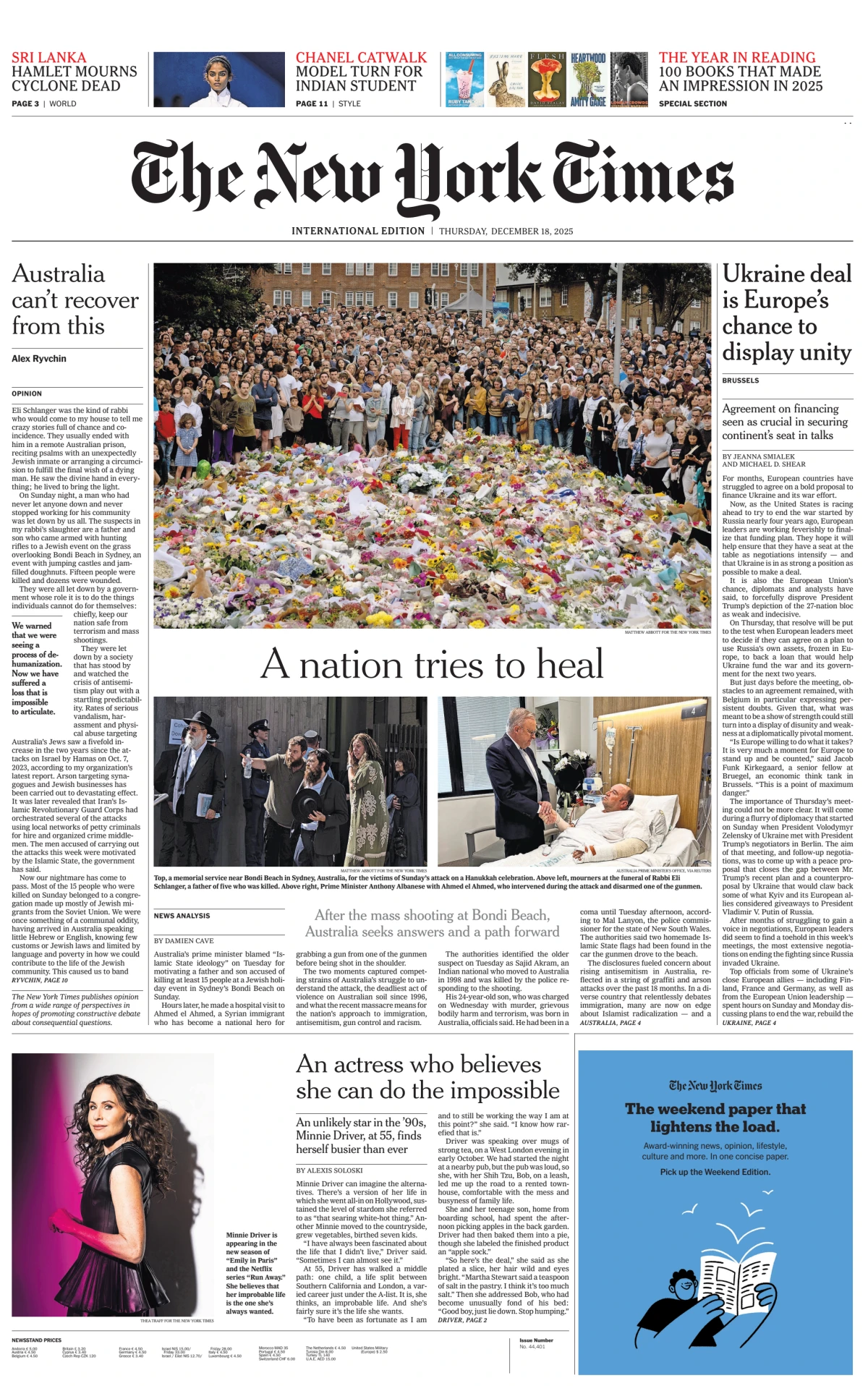 Portada de The New York Times (international) del jueves, 18 de diciembre de 2025