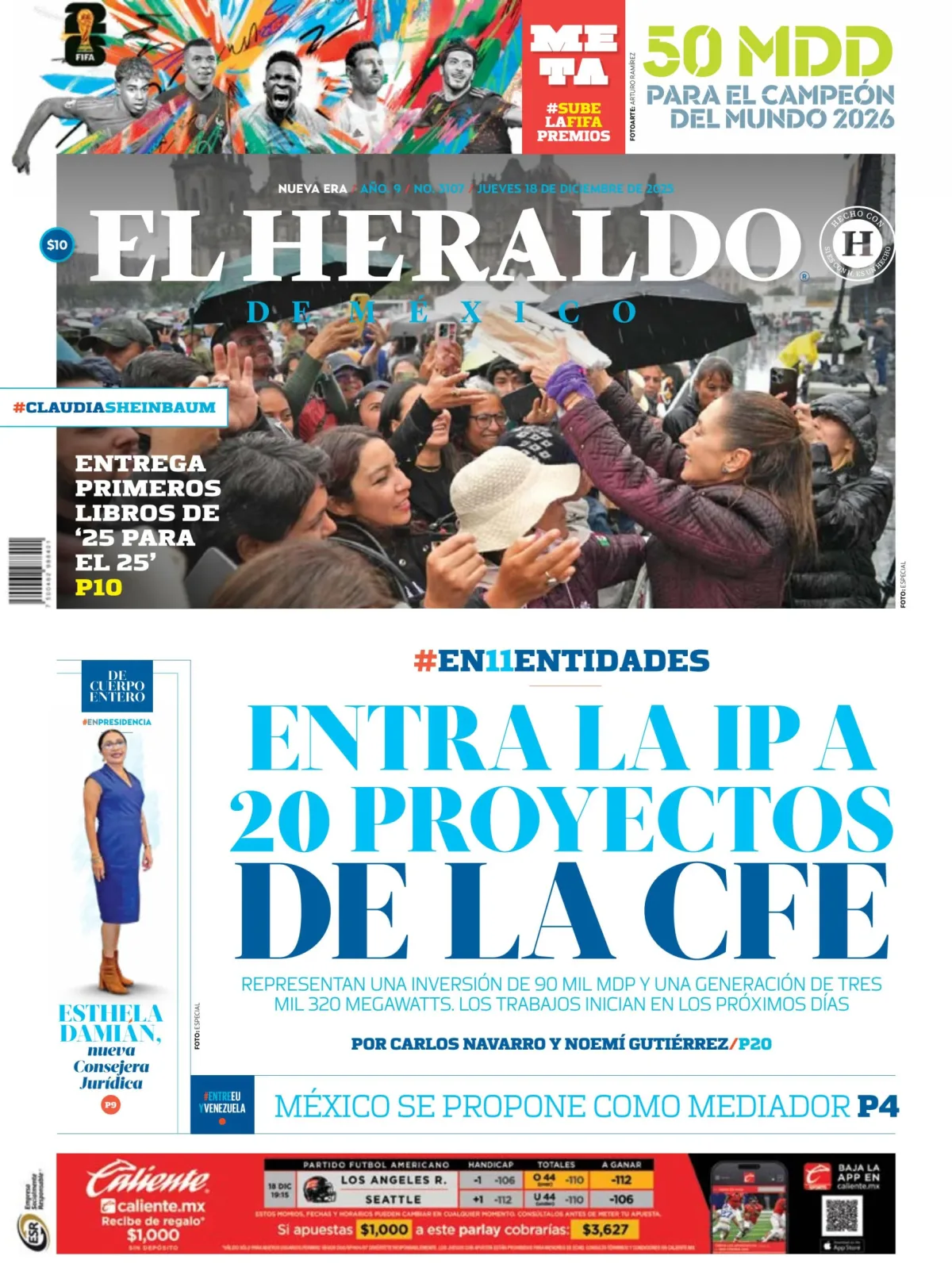 Portada de El Heraldo de Mexico del jueves, 18 de diciembre de 2025