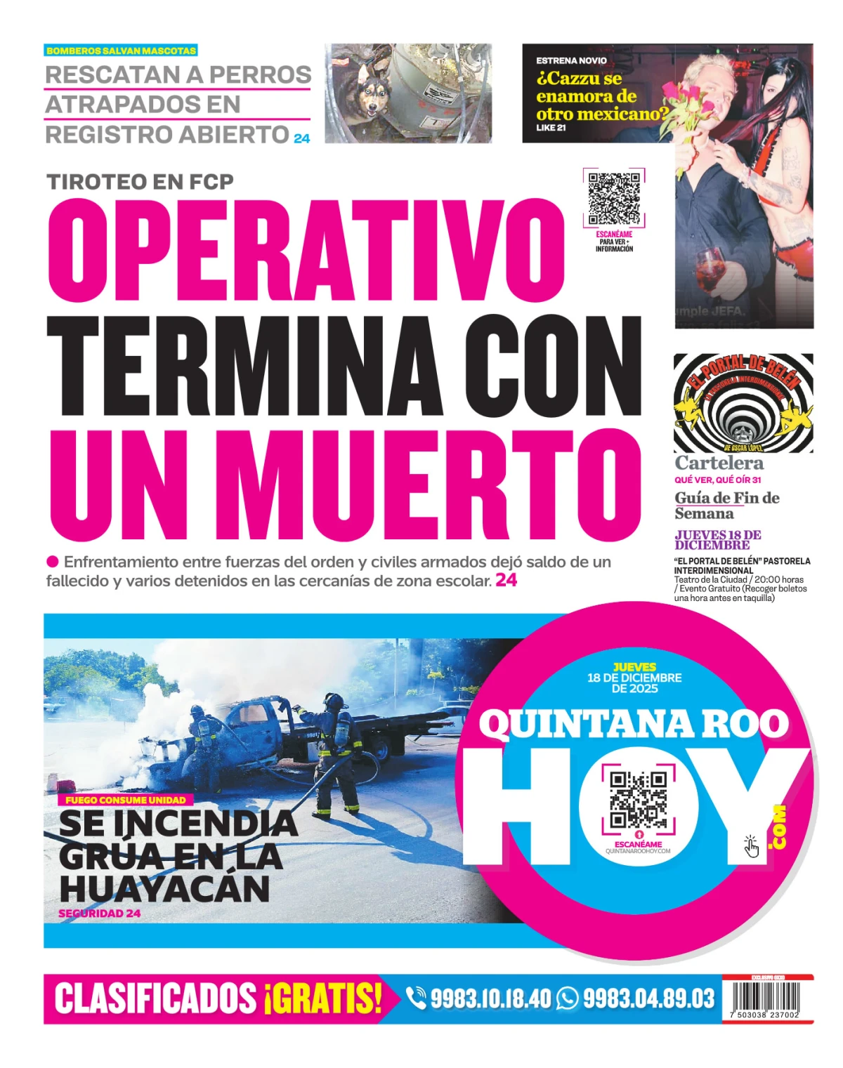 Portada de Quintana Roo Hoy (contraportada) del jueves, 18 de diciembre de 2025
