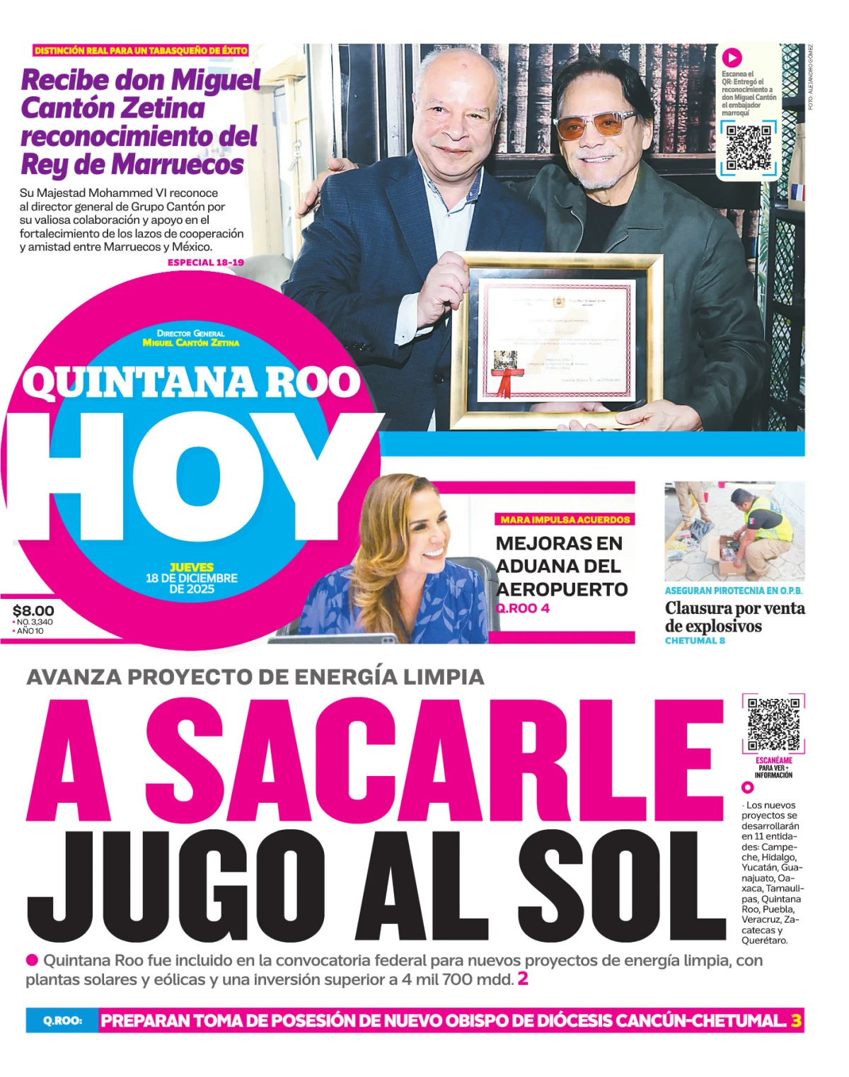 Portada de Quintana Roo Hoy (portada) del jueves, 18 de diciembre de 2025