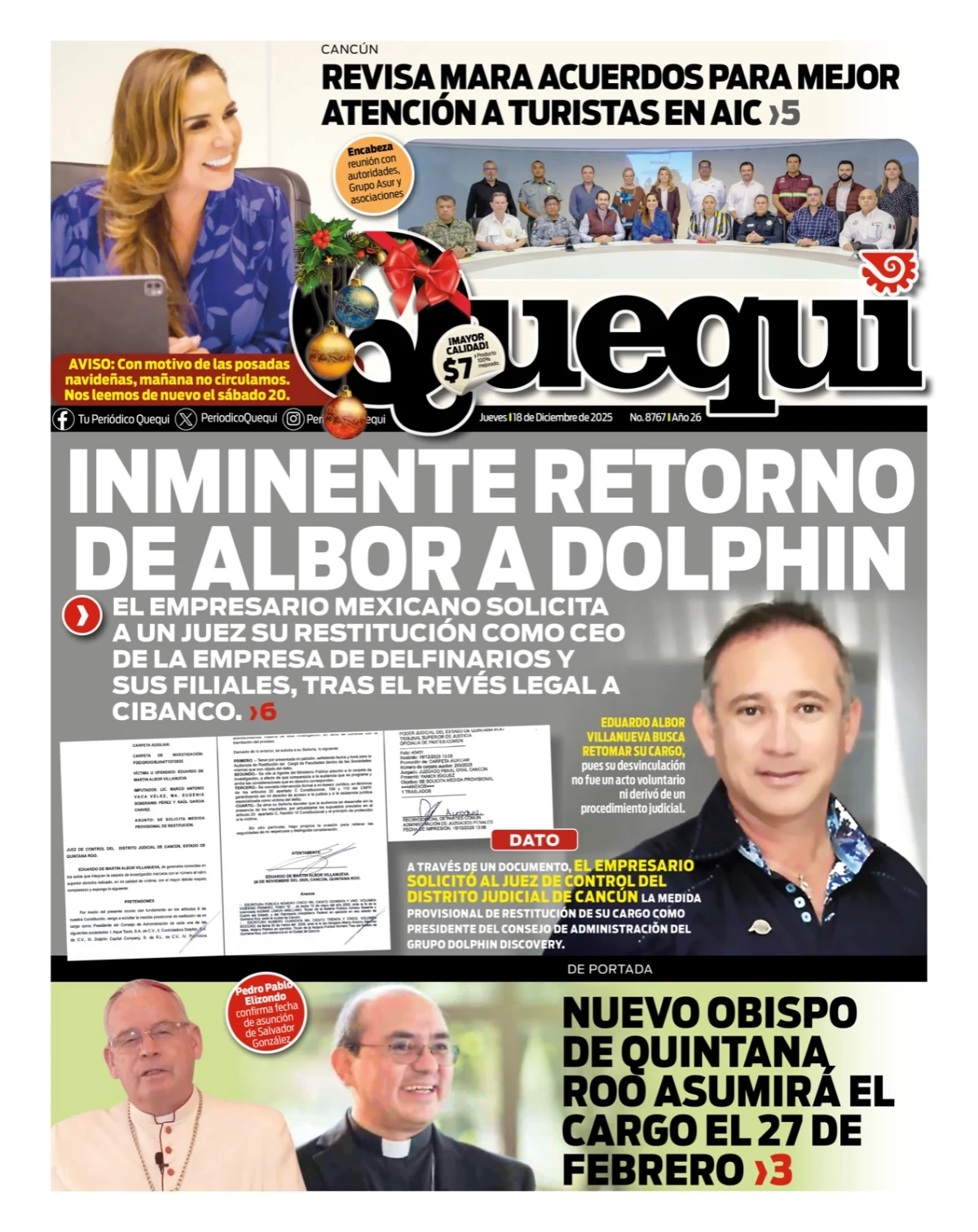Portada de Quequi del jueves, 18 de diciembre de 2025