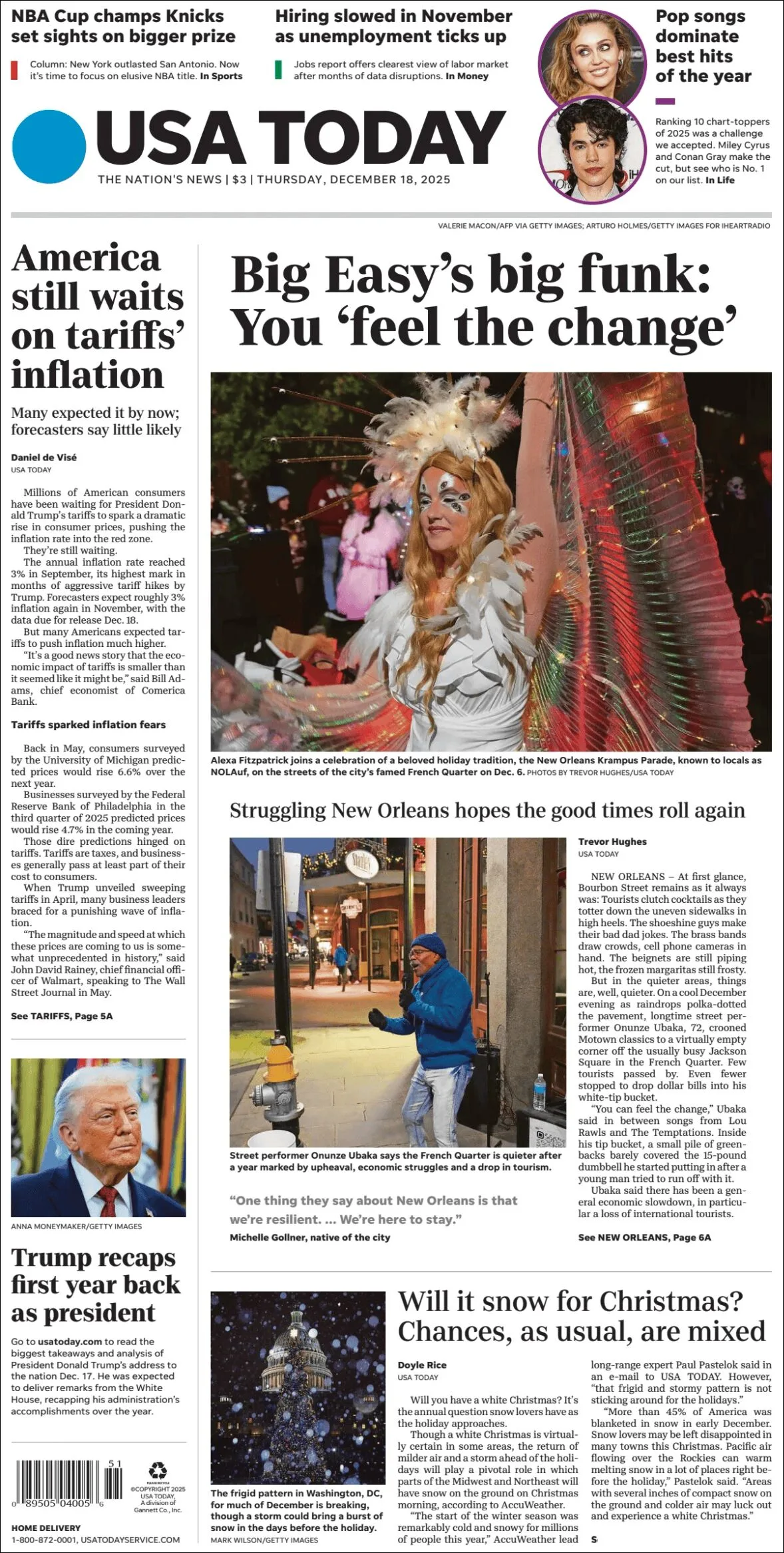 Portada de Usa Today del jueves, 18 de diciembre de 2025