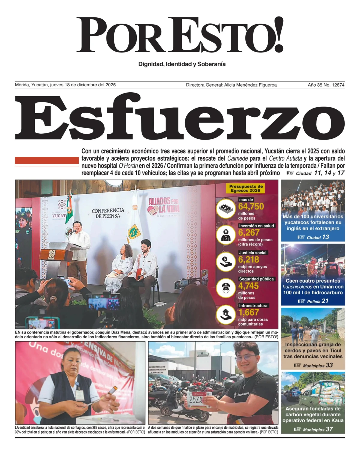 Portada de Por Esto (merida, Yucatan) del jueves, 18 de diciembre de 2025