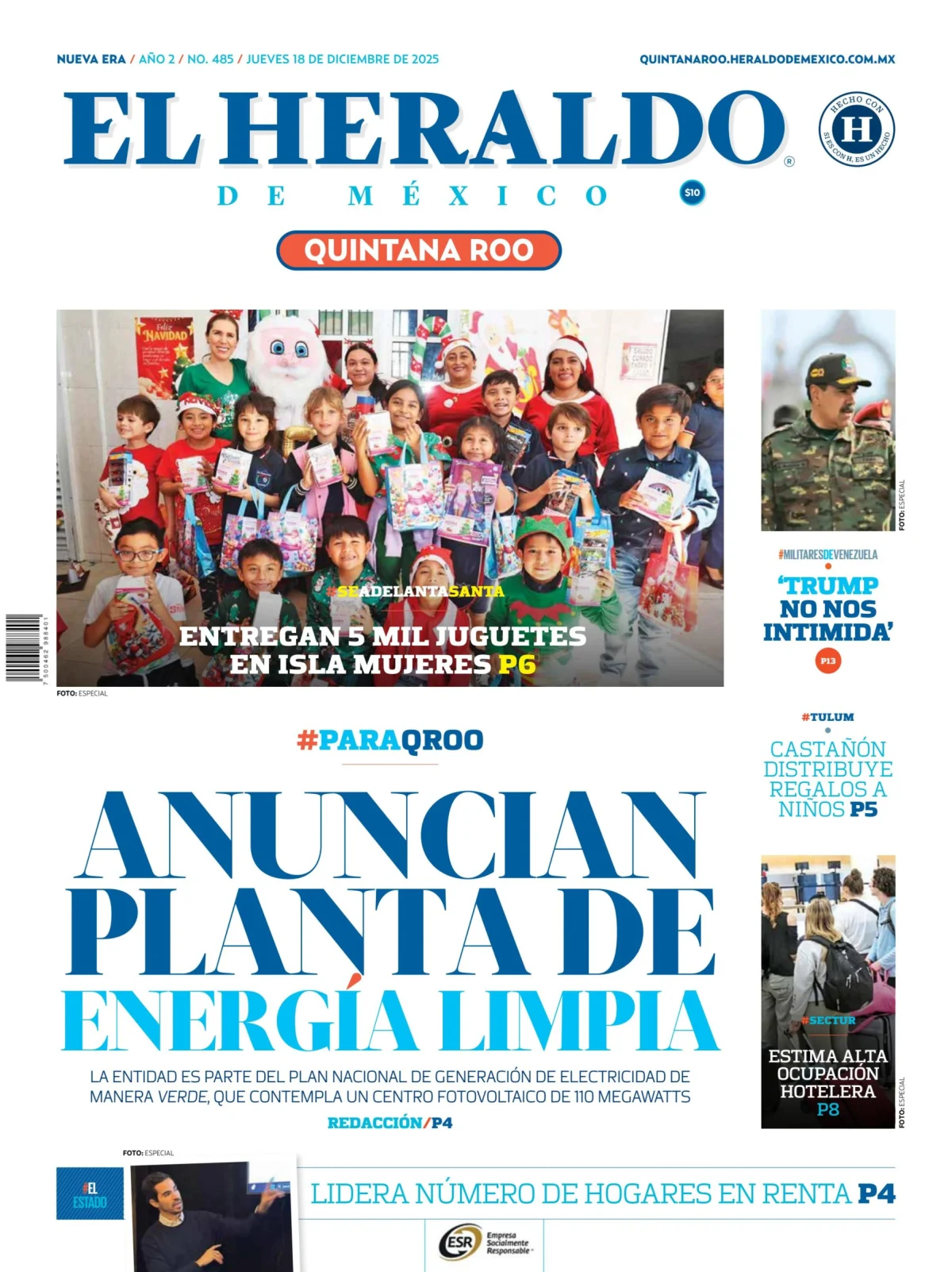 Portada de El Heraldo de Mexico - Quintana Roo del jueves, 18 de diciembre de 2025