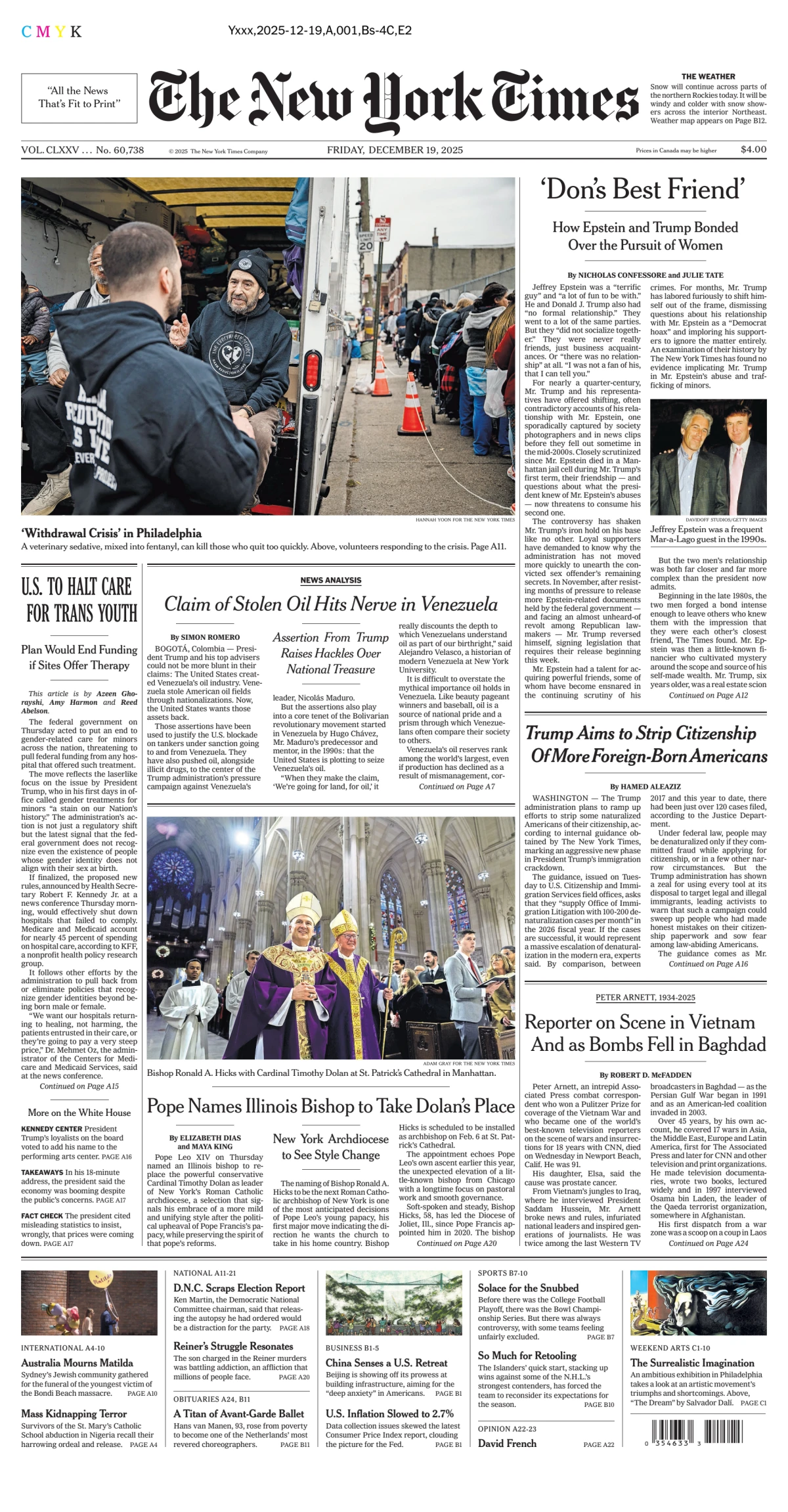 Portada de The New York Times (national) del viernes, 19 de diciembre de 2025