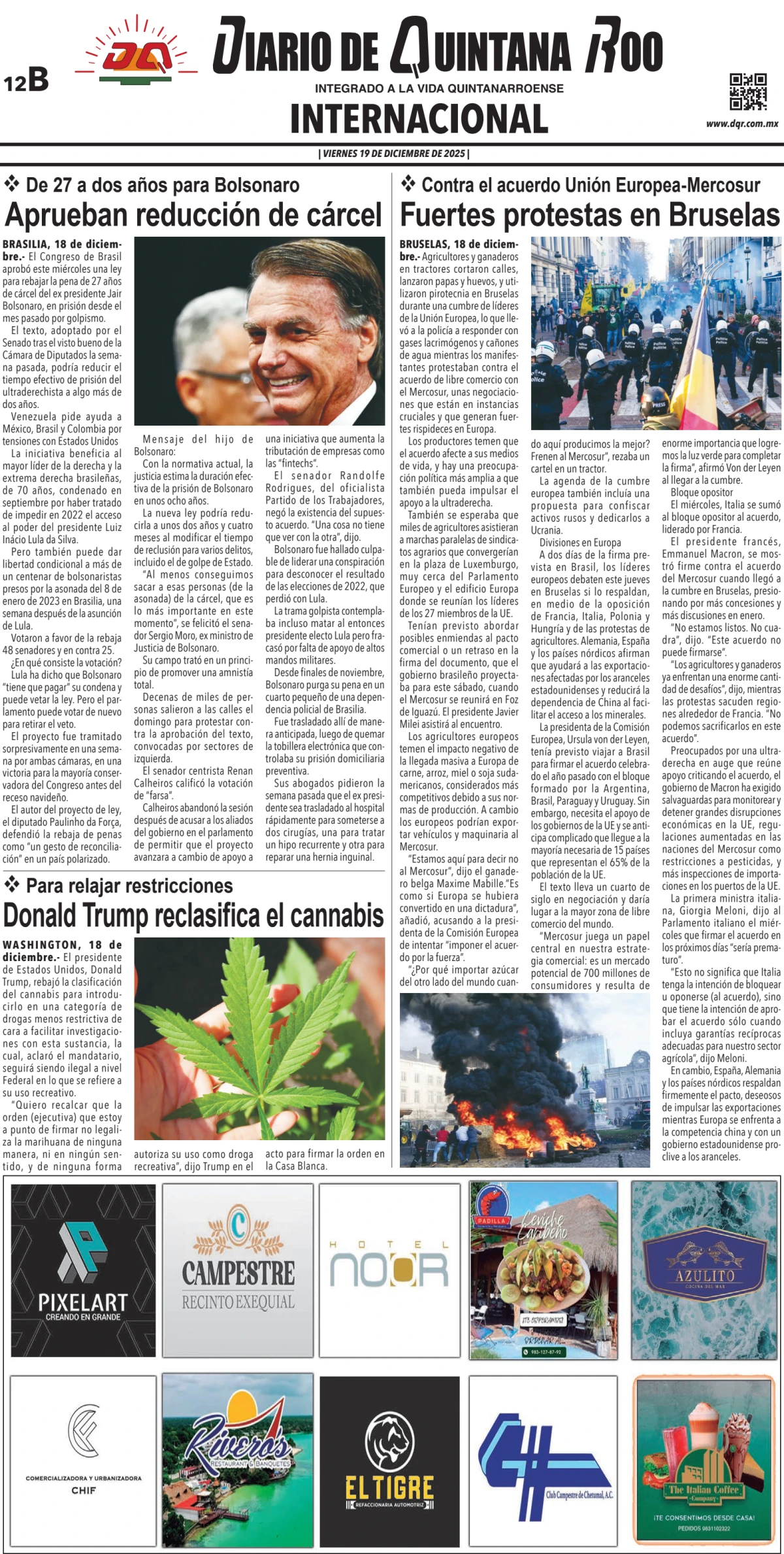Portada de Diario de Quintana Roo (contra Portada) del viernes, 19 de diciembre de 2025
