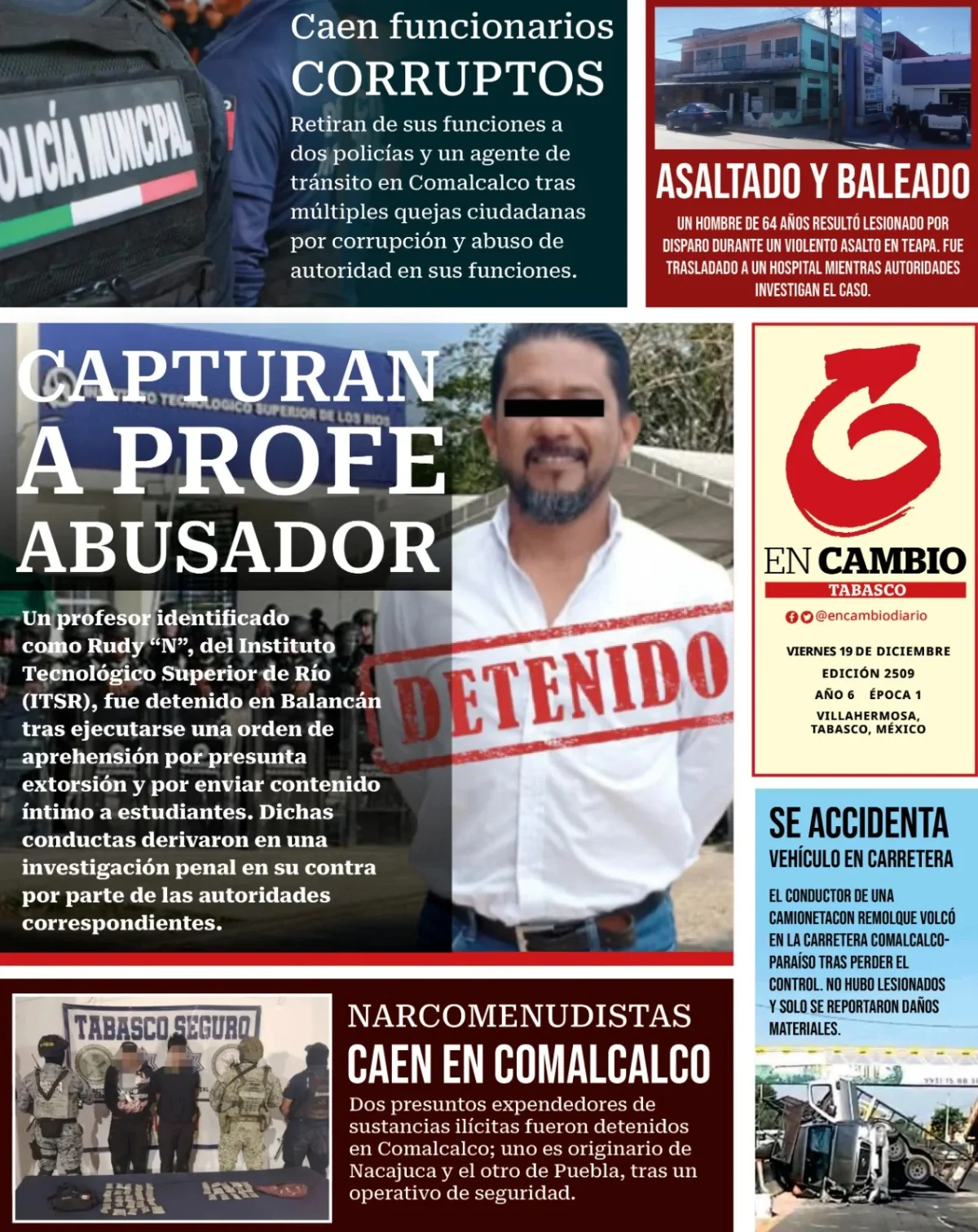 Portada de En Cambio - Tabasco (contraportada) del viernes, 19 de diciembre de 2025