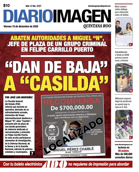 Portada de Diario Imagen Quintana Roo del viernes, 19 de diciembre de 2025