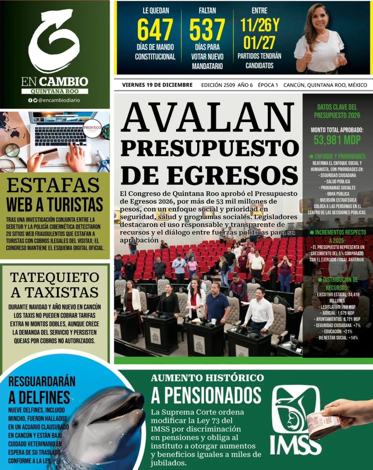 Portada de En Cambio - Quintana Roo (portada) del viernes, 19 de diciembre de 2025
