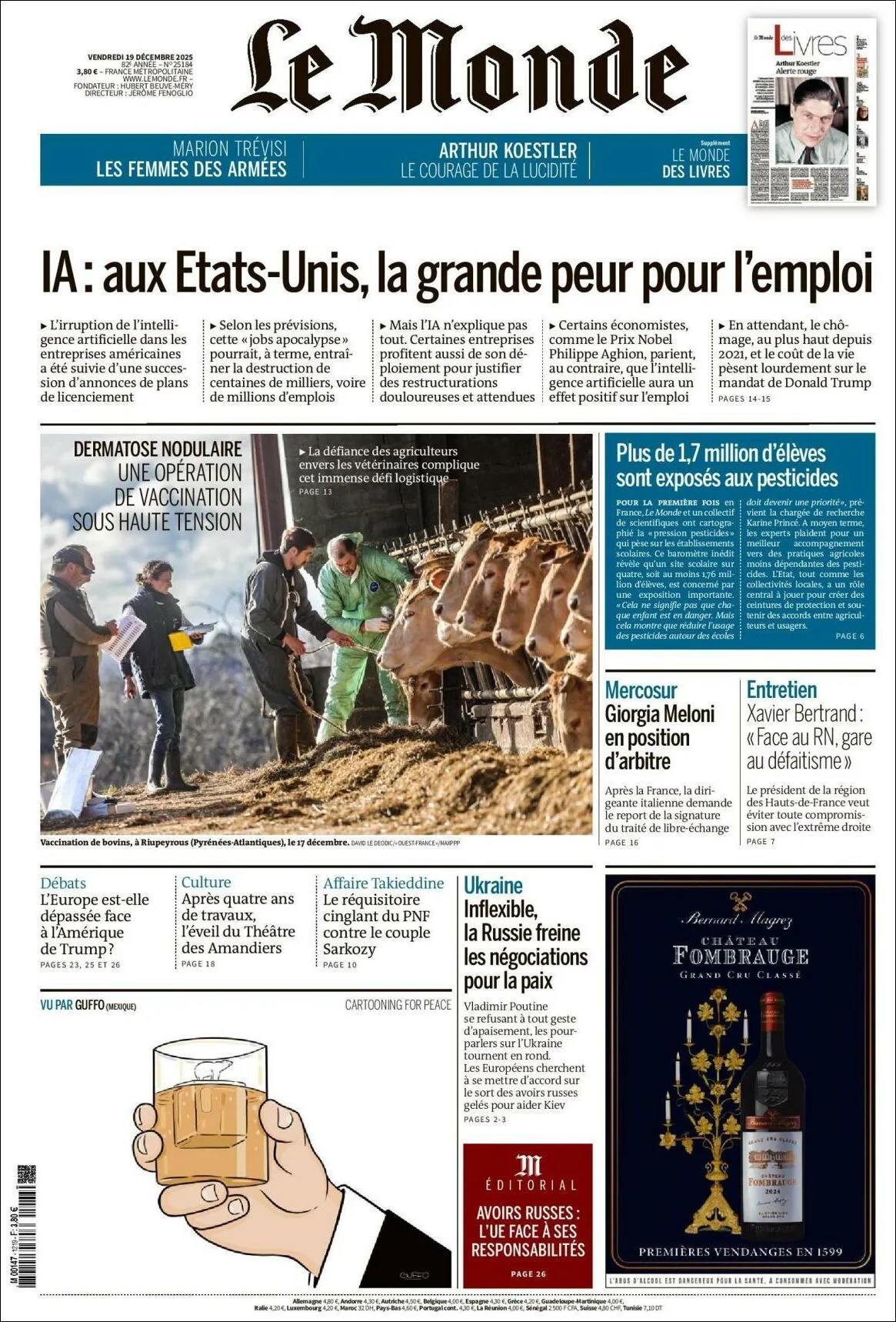 Portada de Le Monde del viernes, 19 de diciembre de 2025