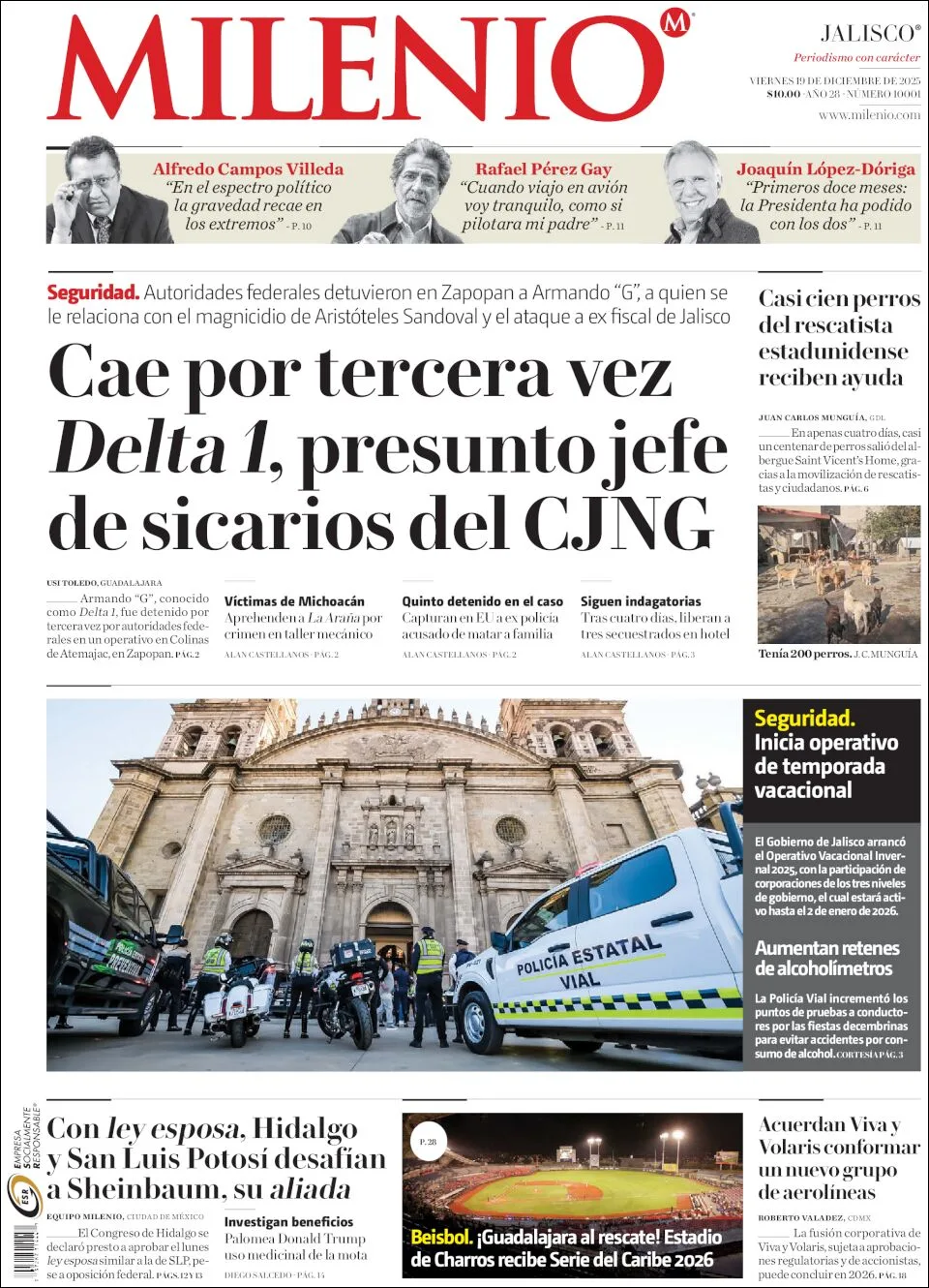 Portada de Milenio Jalisco del viernes, 19 de diciembre de 2025