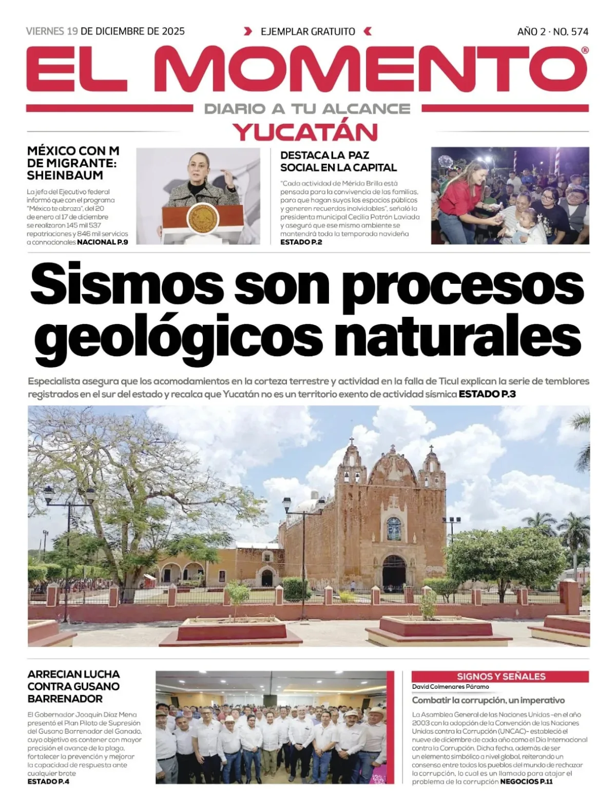 Portada de El Momento Yucatan del viernes, 19 de diciembre de 2025