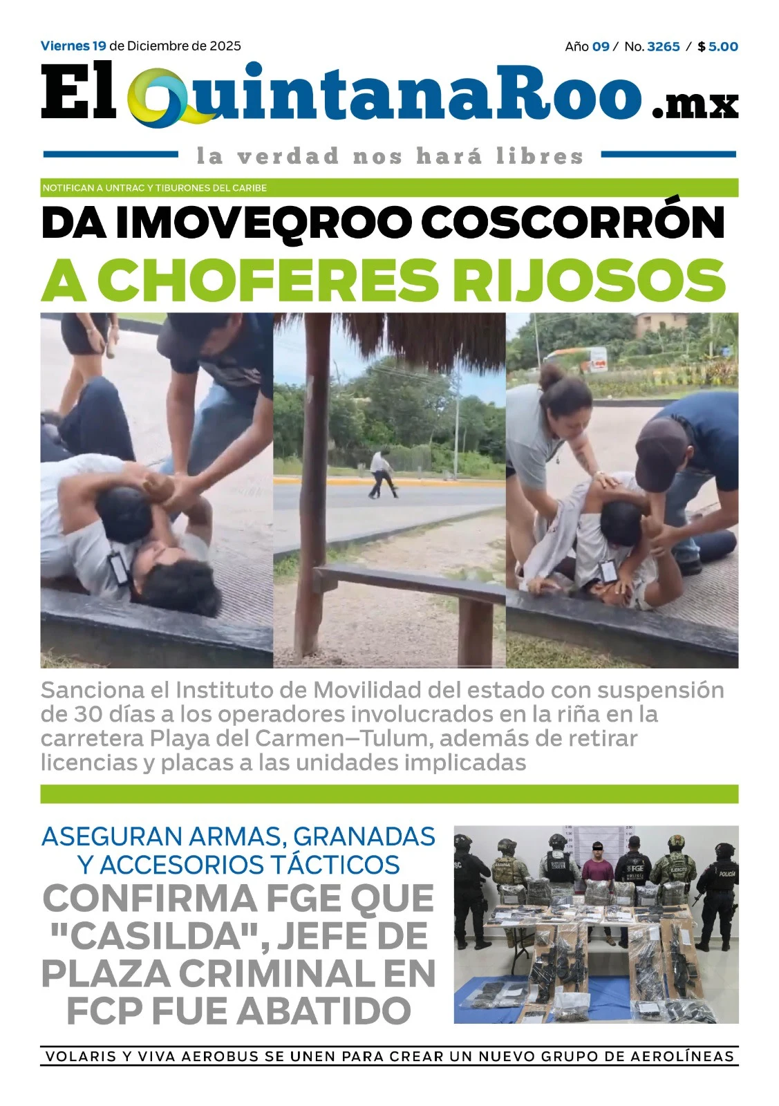 Portada de El Quintana Roo (portada) del viernes, 19 de diciembre de 2025
