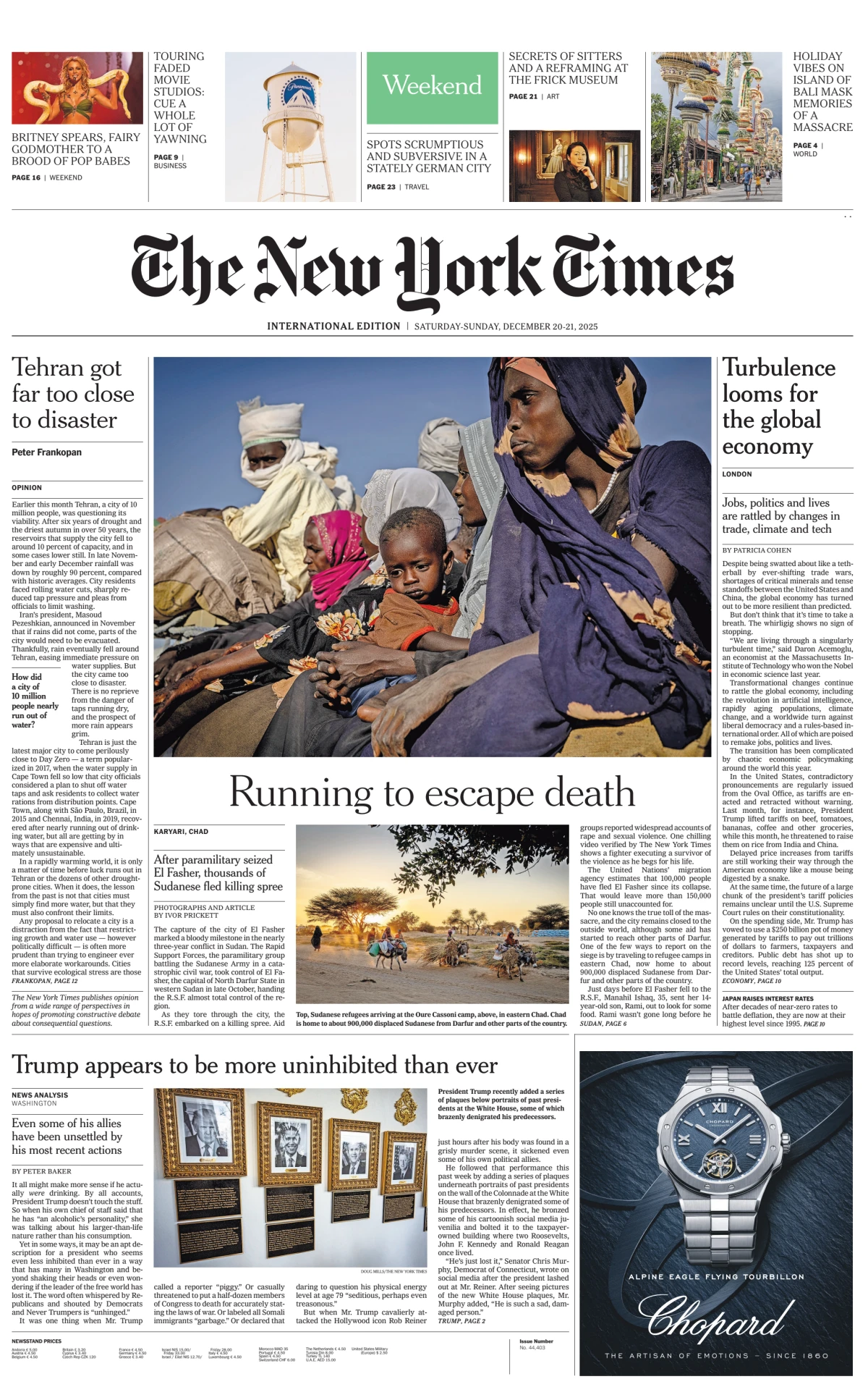 Portada de The New York Times (international) del sábado, 20 de diciembre de 2025